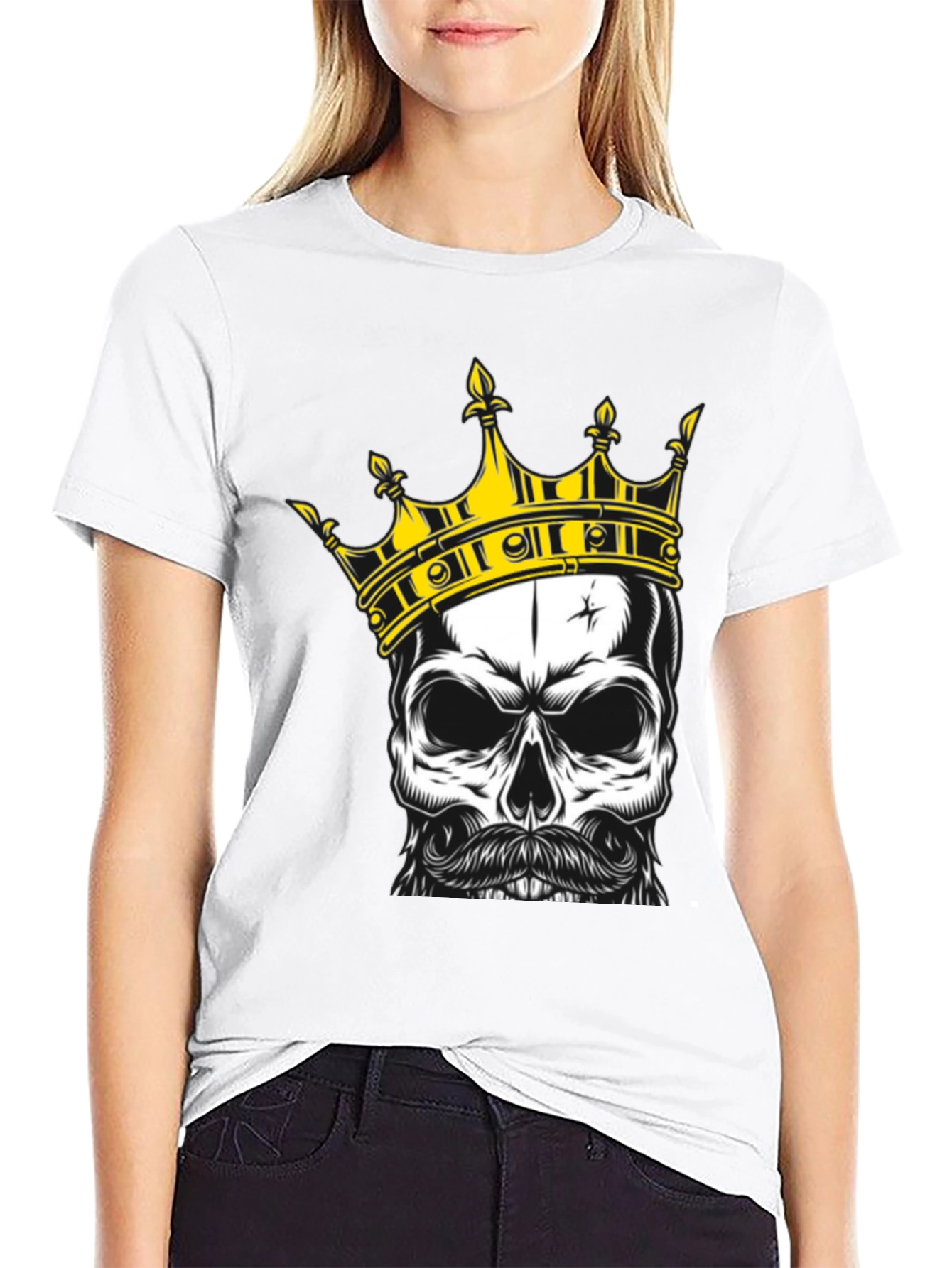 Black Skull King Graphic Tee - Black Cotton T-Shirt view 9