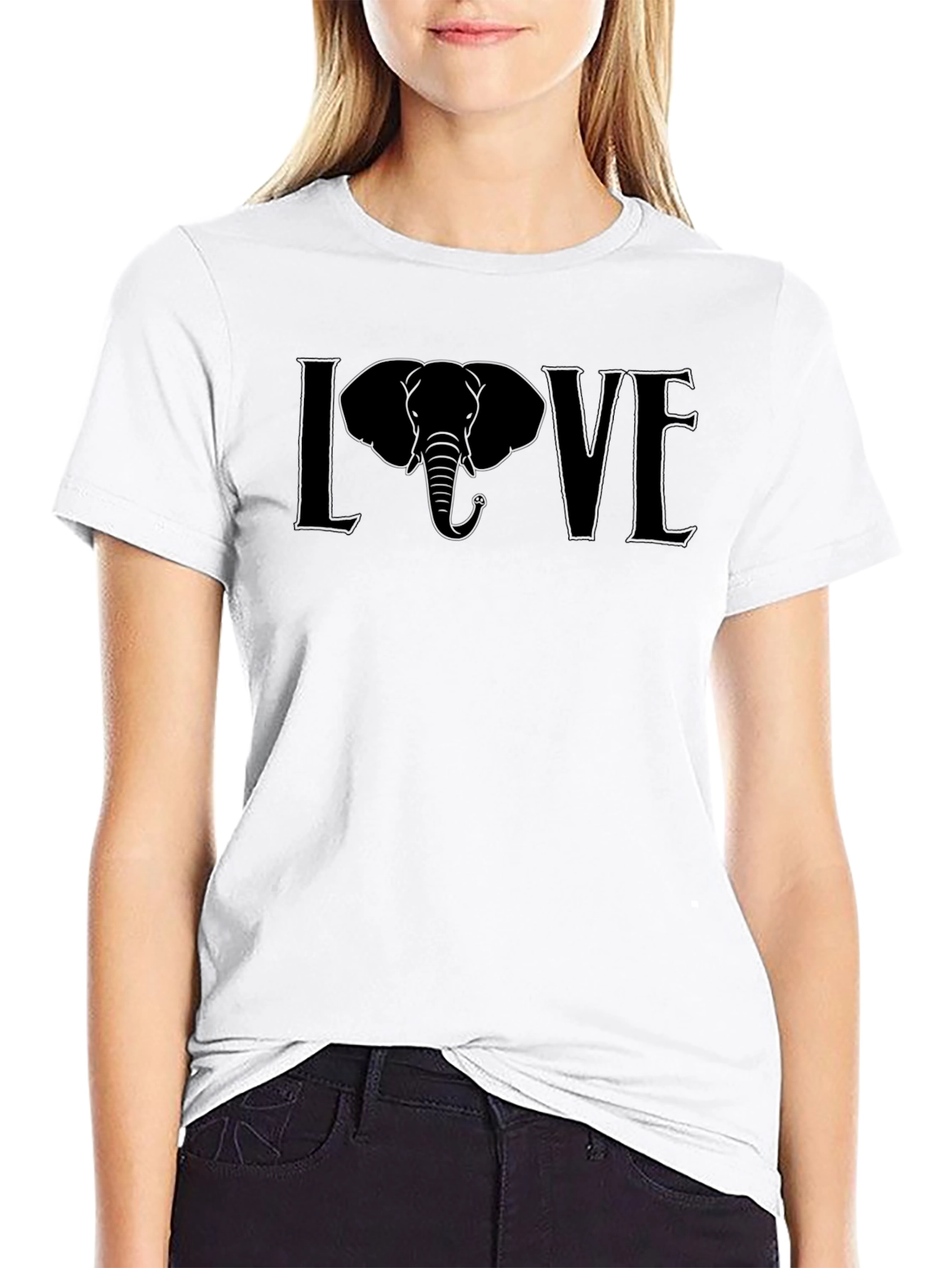 Black Elephant LOVE Graphic Tee - Unisex Black T-Shirt view 9