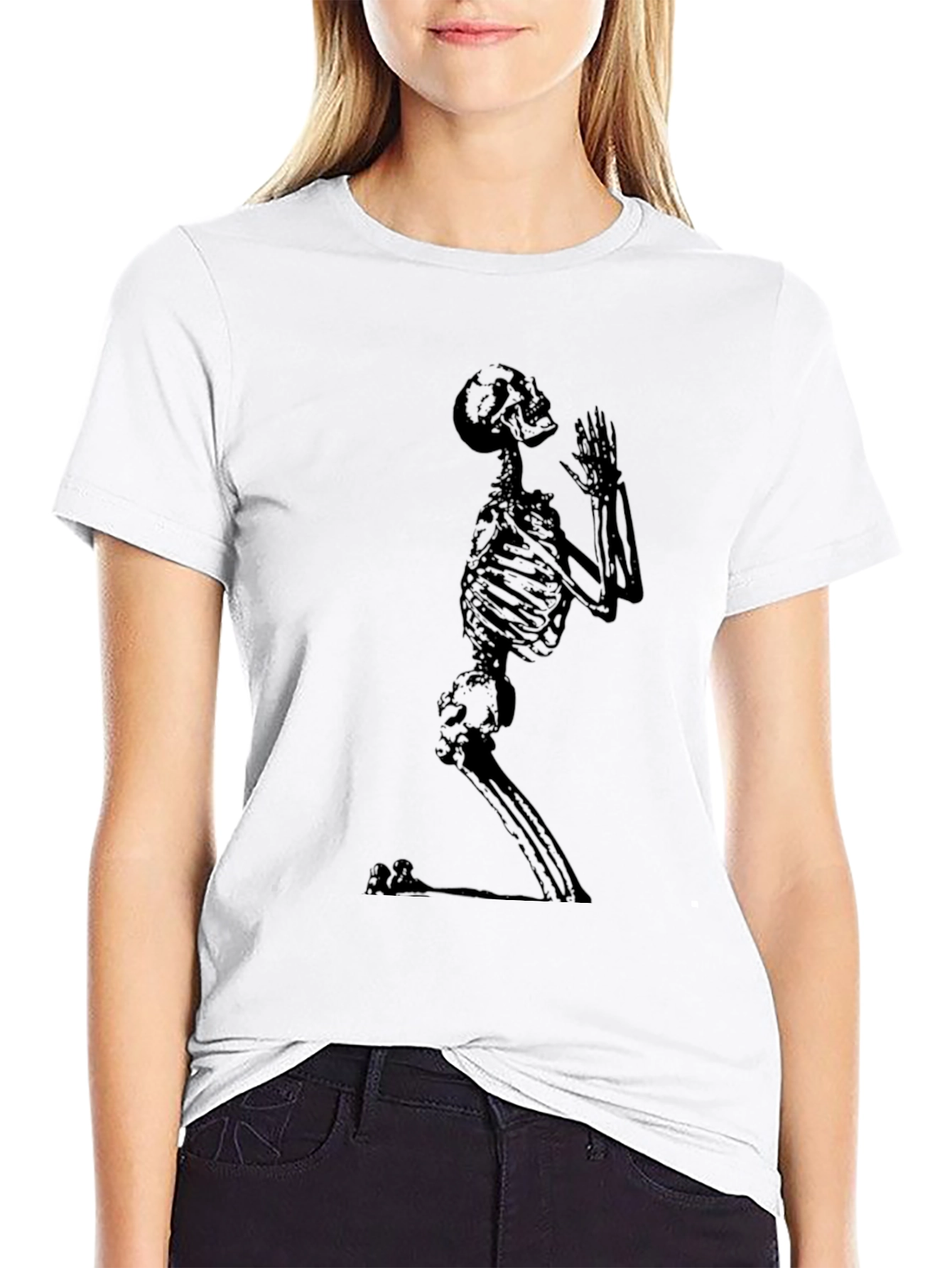 Black Praying Skeleton Graphic Tee - Black view 9