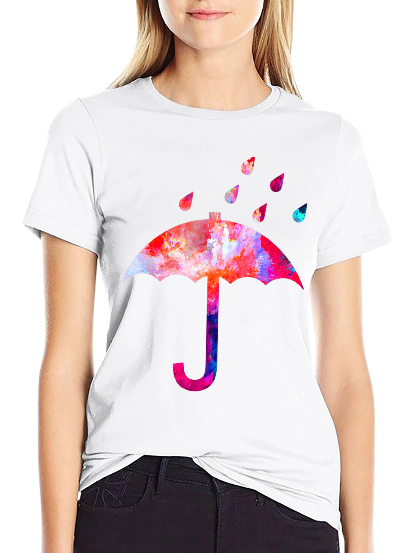Black Colorful Umbrella Graphic T-Shirt view 9