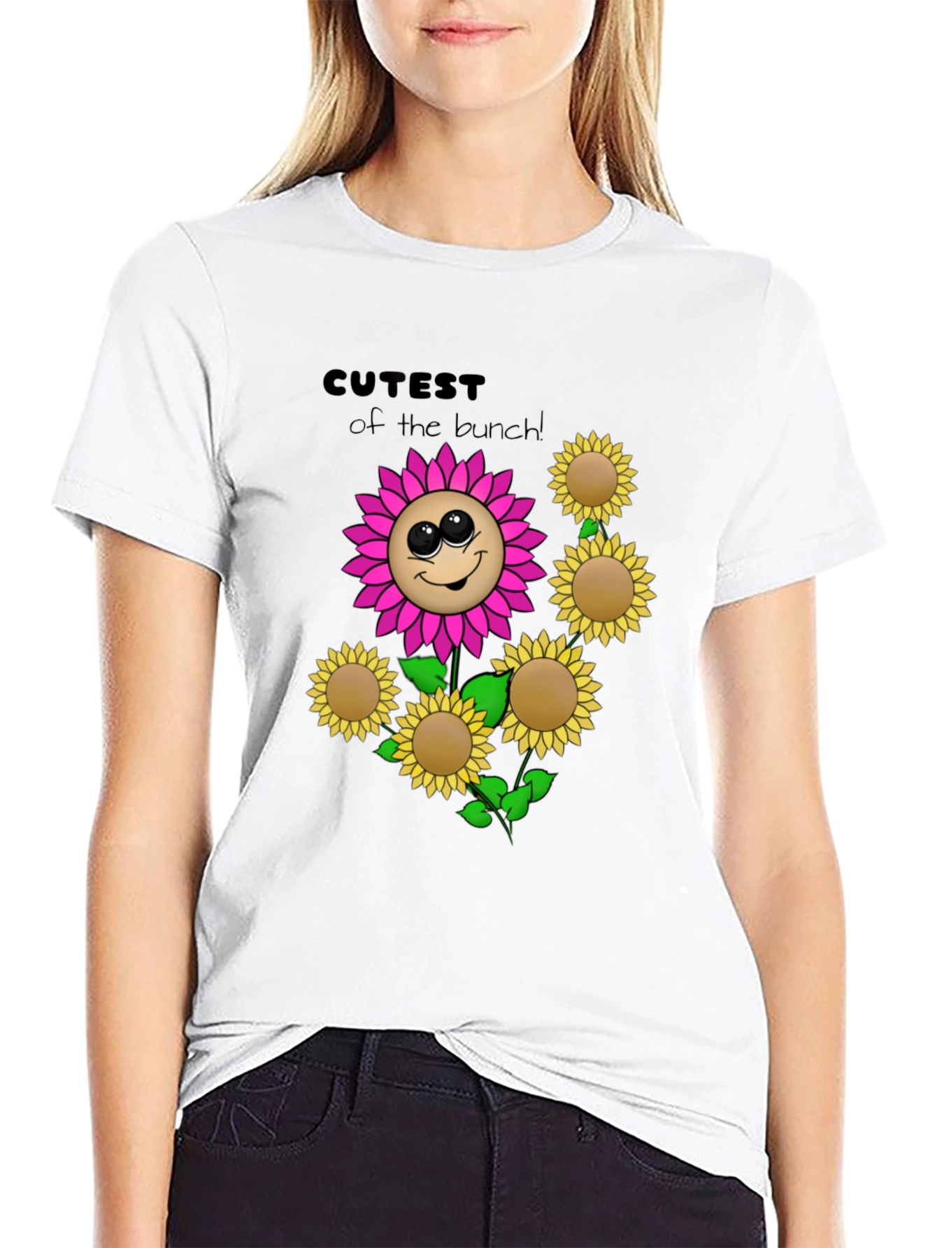 Black Cute Flower Graphic Black T-Shirt view 9