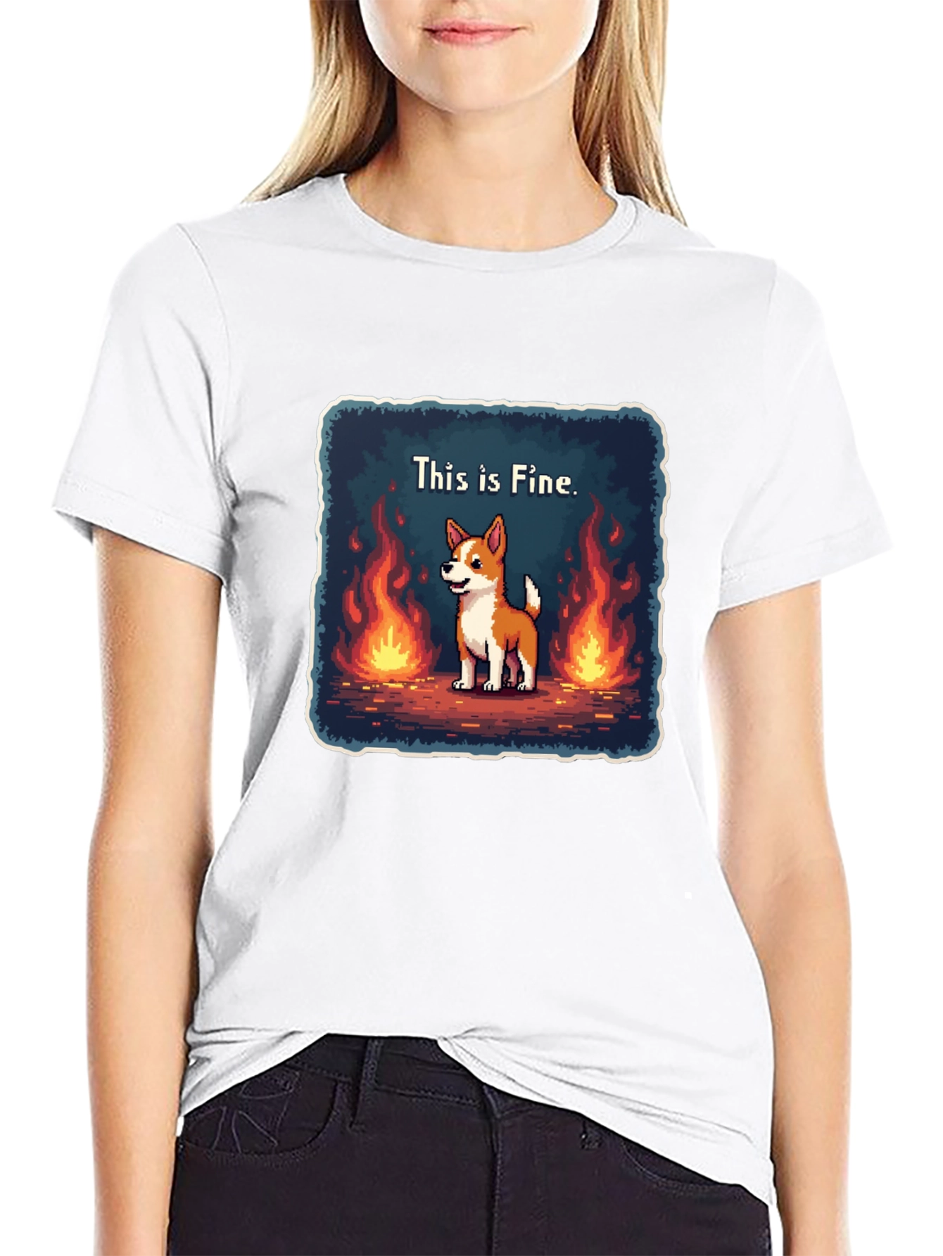 Black This Is Fine Dog Meme T-Shirt - Burning Situation Comfort Tee view 9