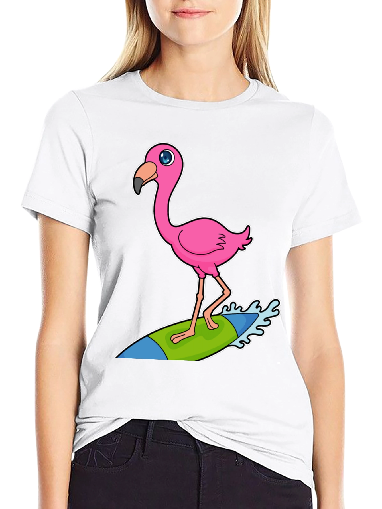 Black Surfing Flamingo Graphic Tee - Black Cotton T-Shirt view 9