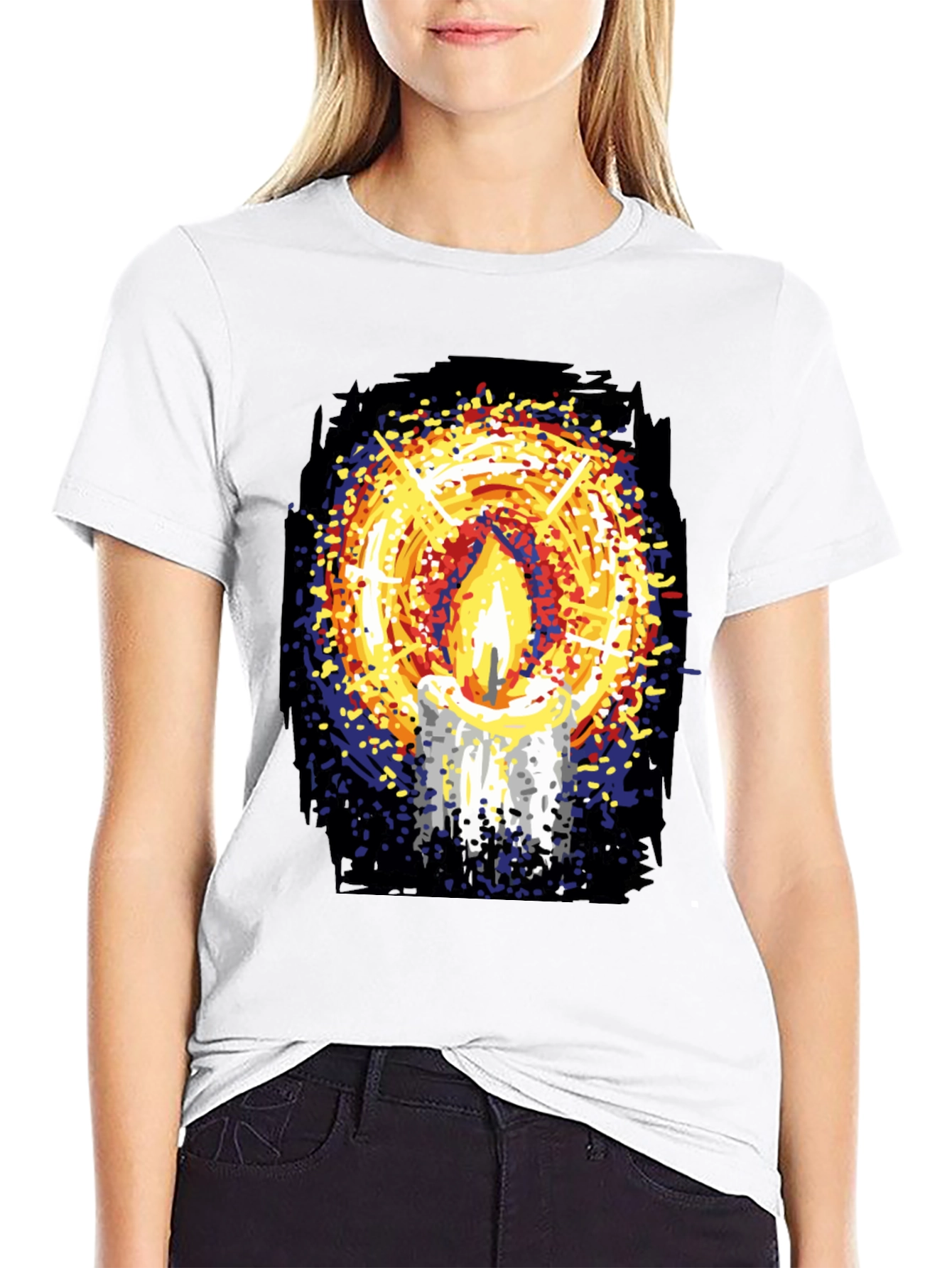 Black Candlelight Graphic Print Black T-Shirt view 9