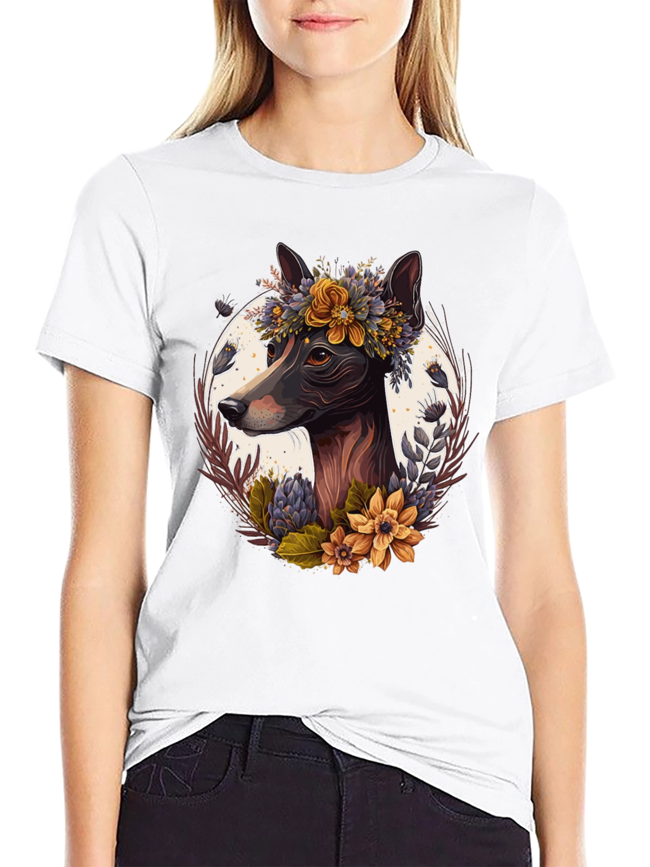 Black Dog Floral Wreath T-Shirt view 9
