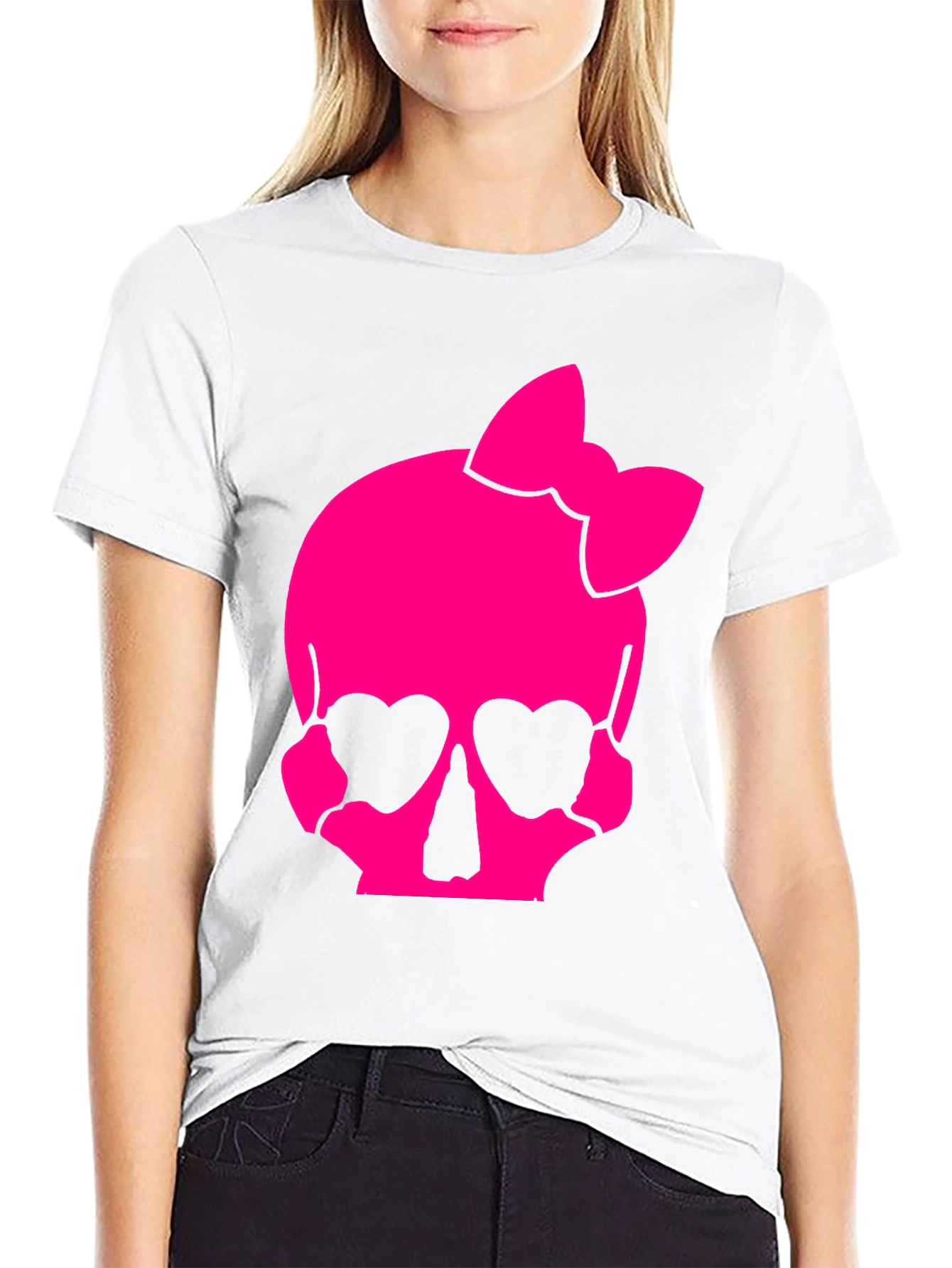Black Skull Bow T-Shirt - Pink Gothic Style view 9