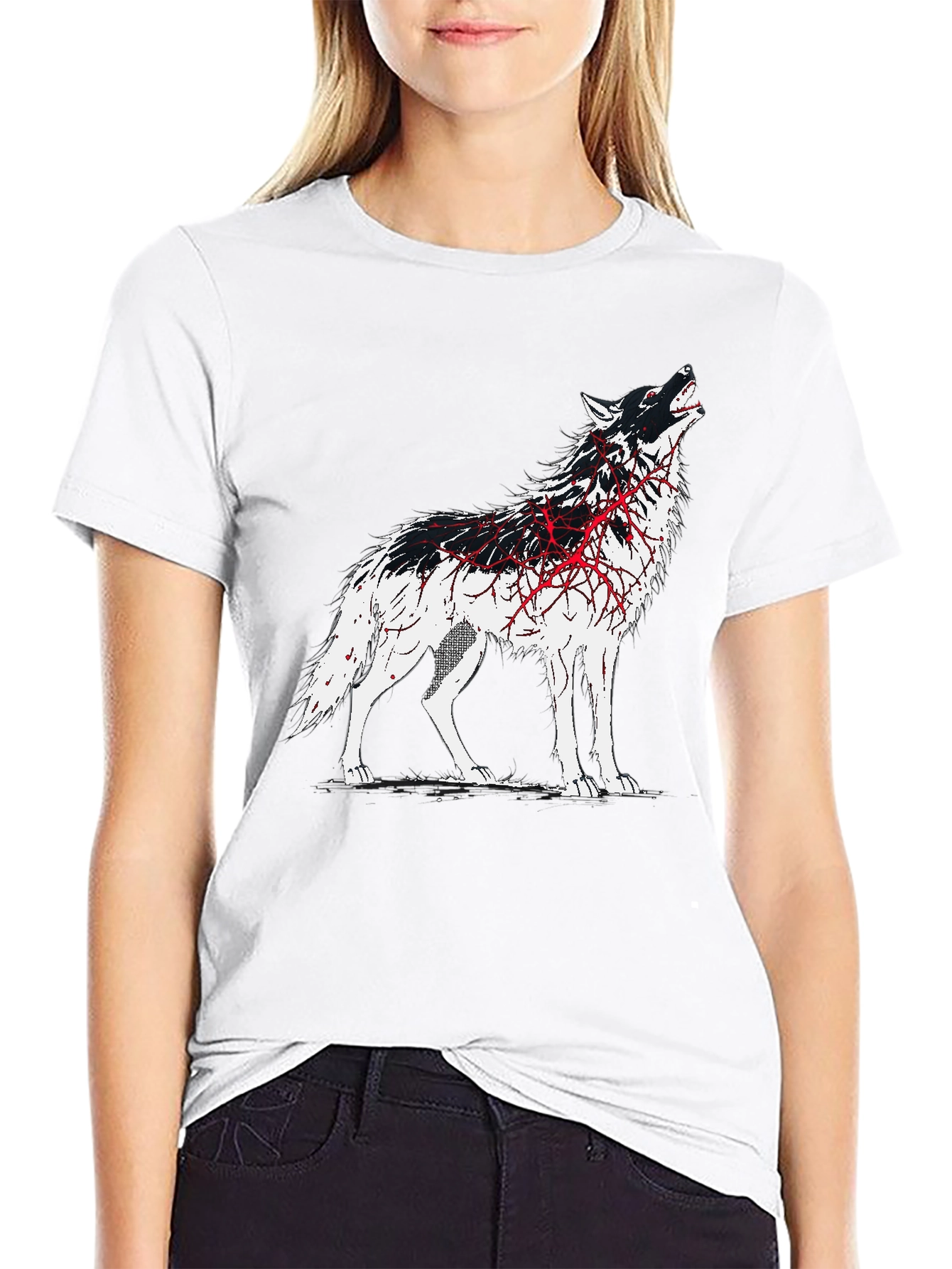 Black Wolf Graphic Print T-Shirt - Black view 9