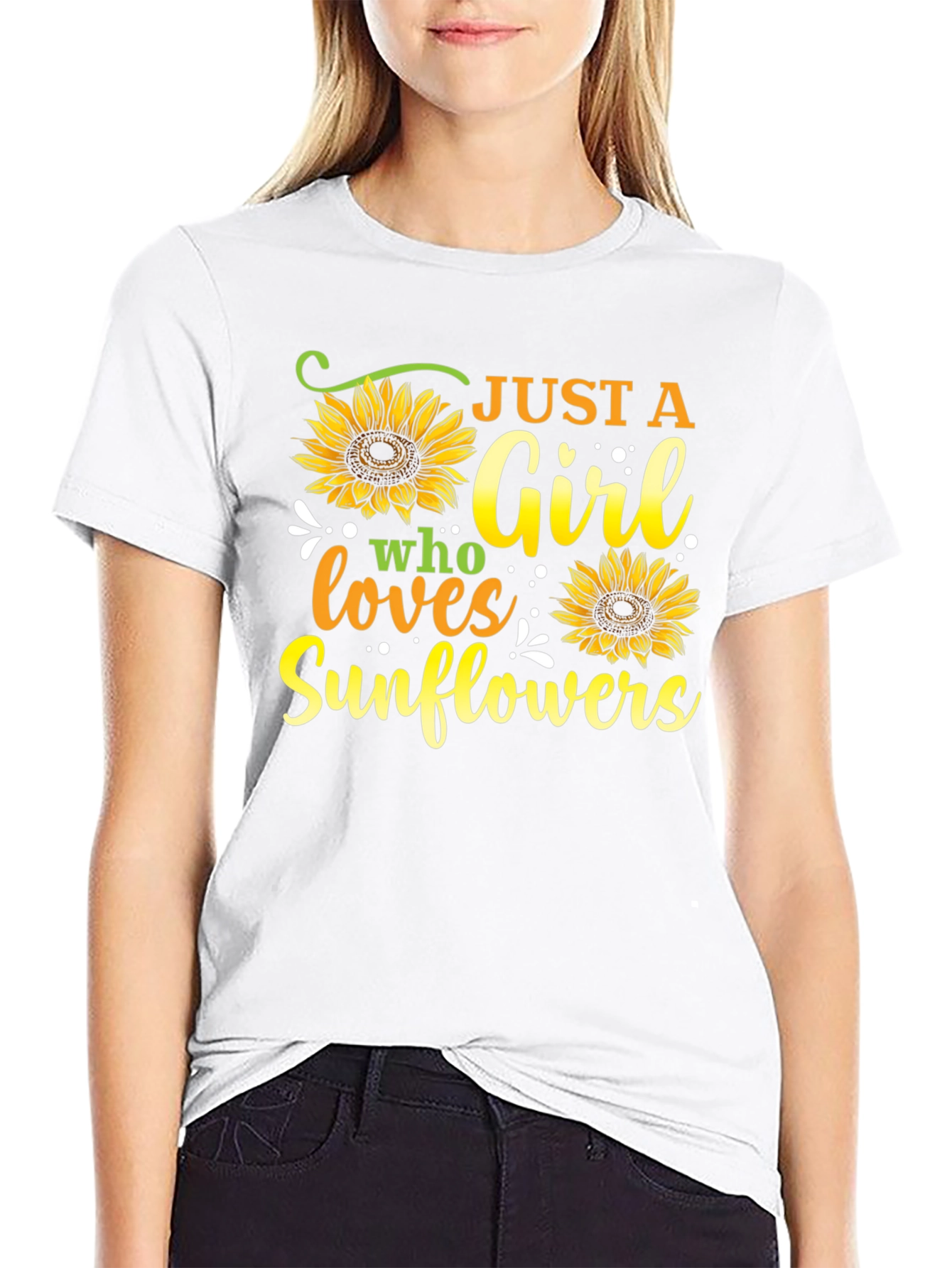 Black Just A Girl Who Loves Sunflowers Graphic Tee view 9