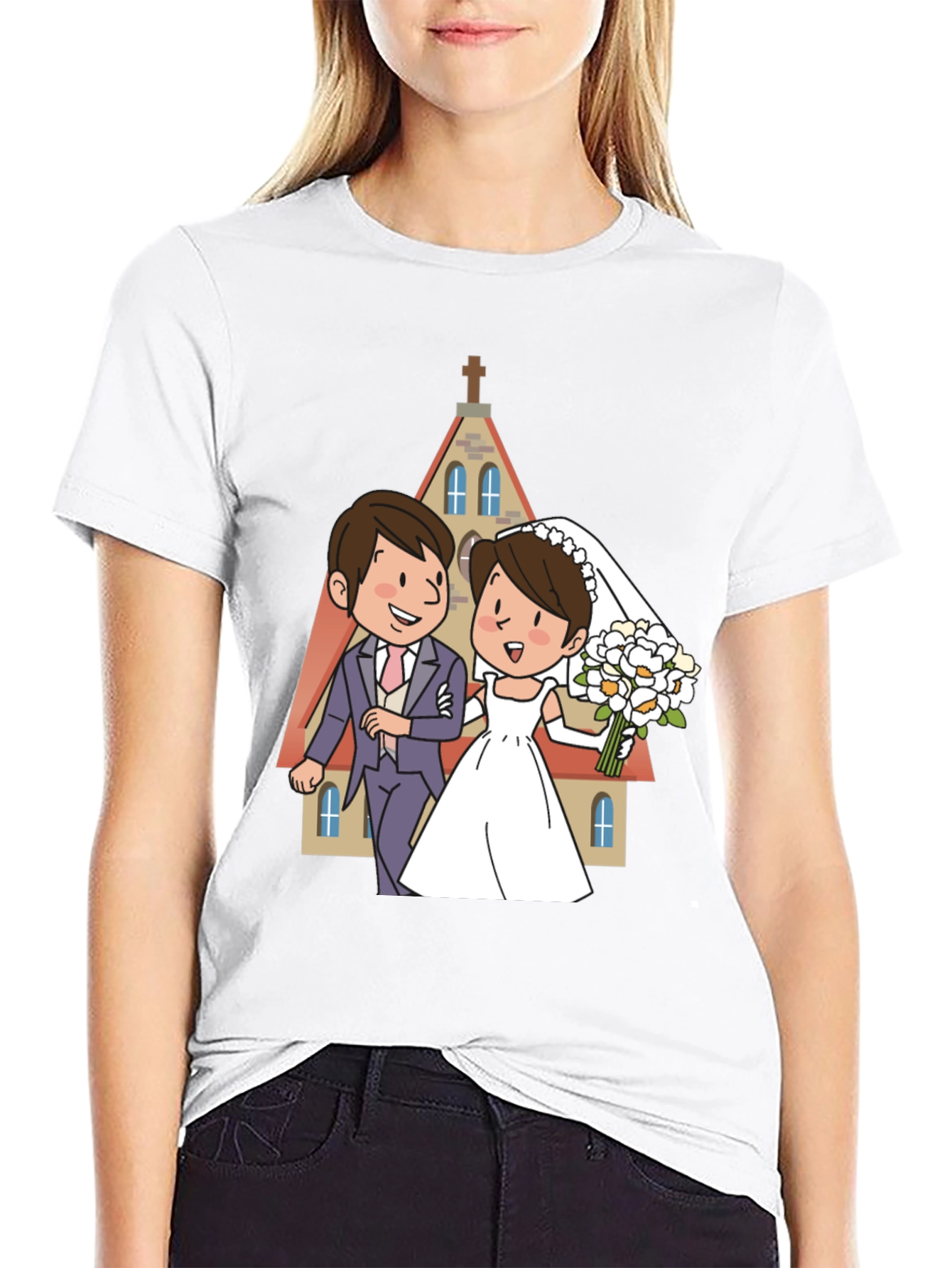 Wedding Cartoon Graphic Tee - Black - 9