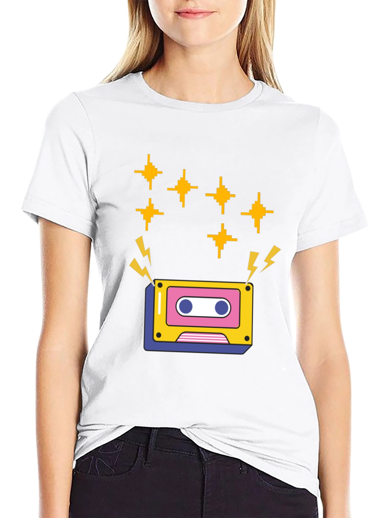 Black Retro Cassette Tape Graphic Tee - Black Short Sleeve Shirt view 9