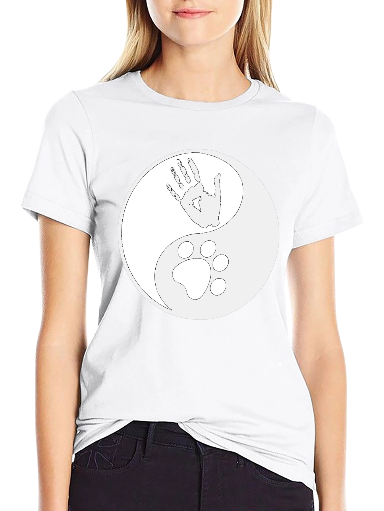 Black Yin Yang Hand & Paw Print T-Shirt - Black view 9