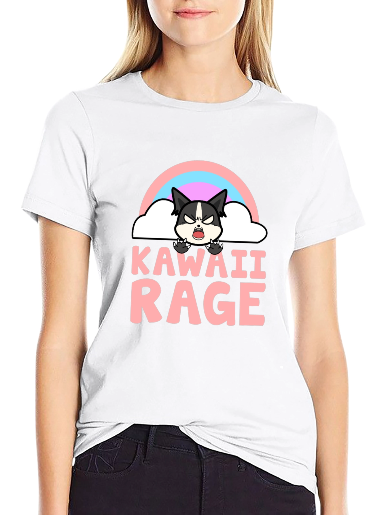 Black Kawaii Rage Black T-Shirt - Angry Cute Cartoon view 9