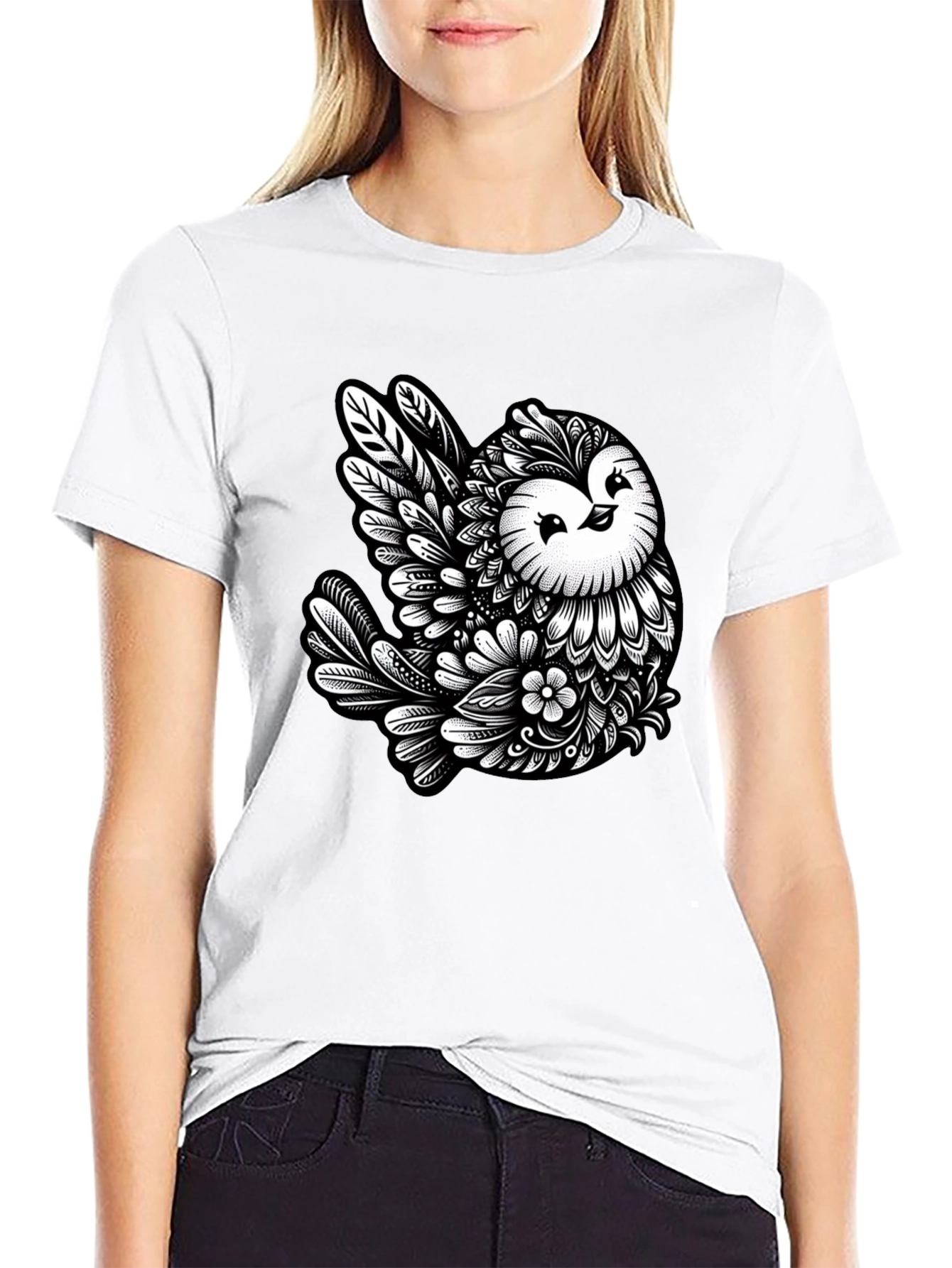 Black Owl Art Black T-Shirt - Unique Graphic Tee view 9