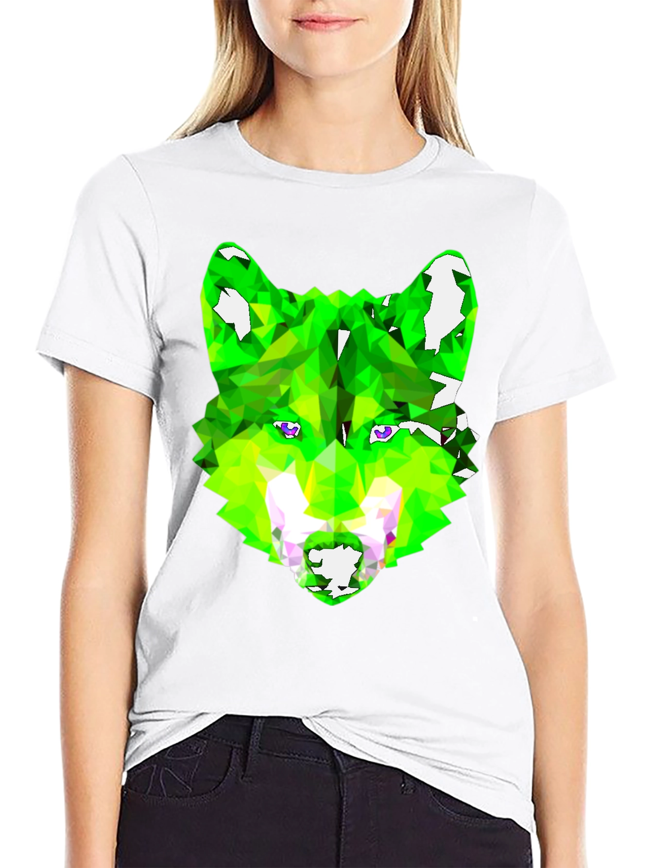Black Geometric Wolf Graphic Tee - Black view 9