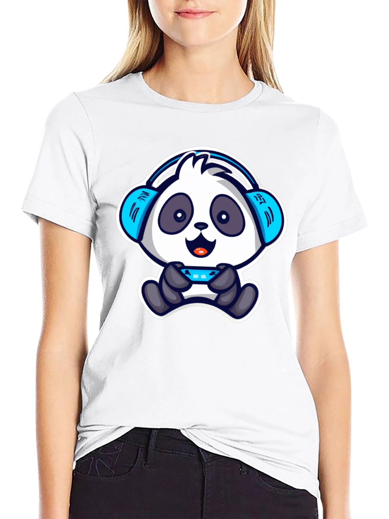 Black Gamer Panda T-Shirt - Cool Cartoon Design view 9