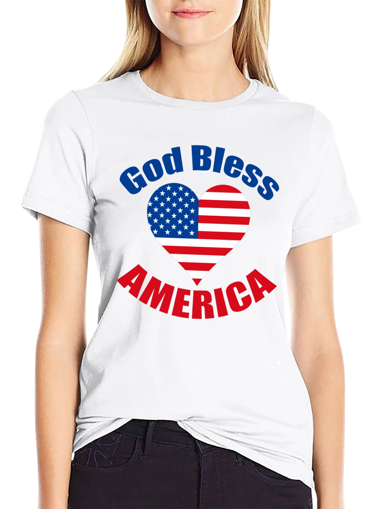 Black God Bless America T-Shirt Patriotic Heart Flag Tee view 9