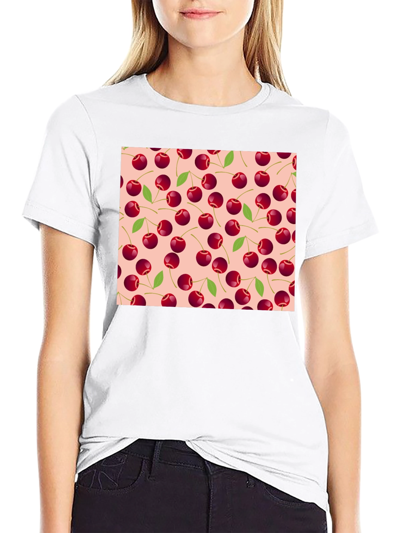 Black Cherry Pattern Tee - Black Cotton Casual view 9