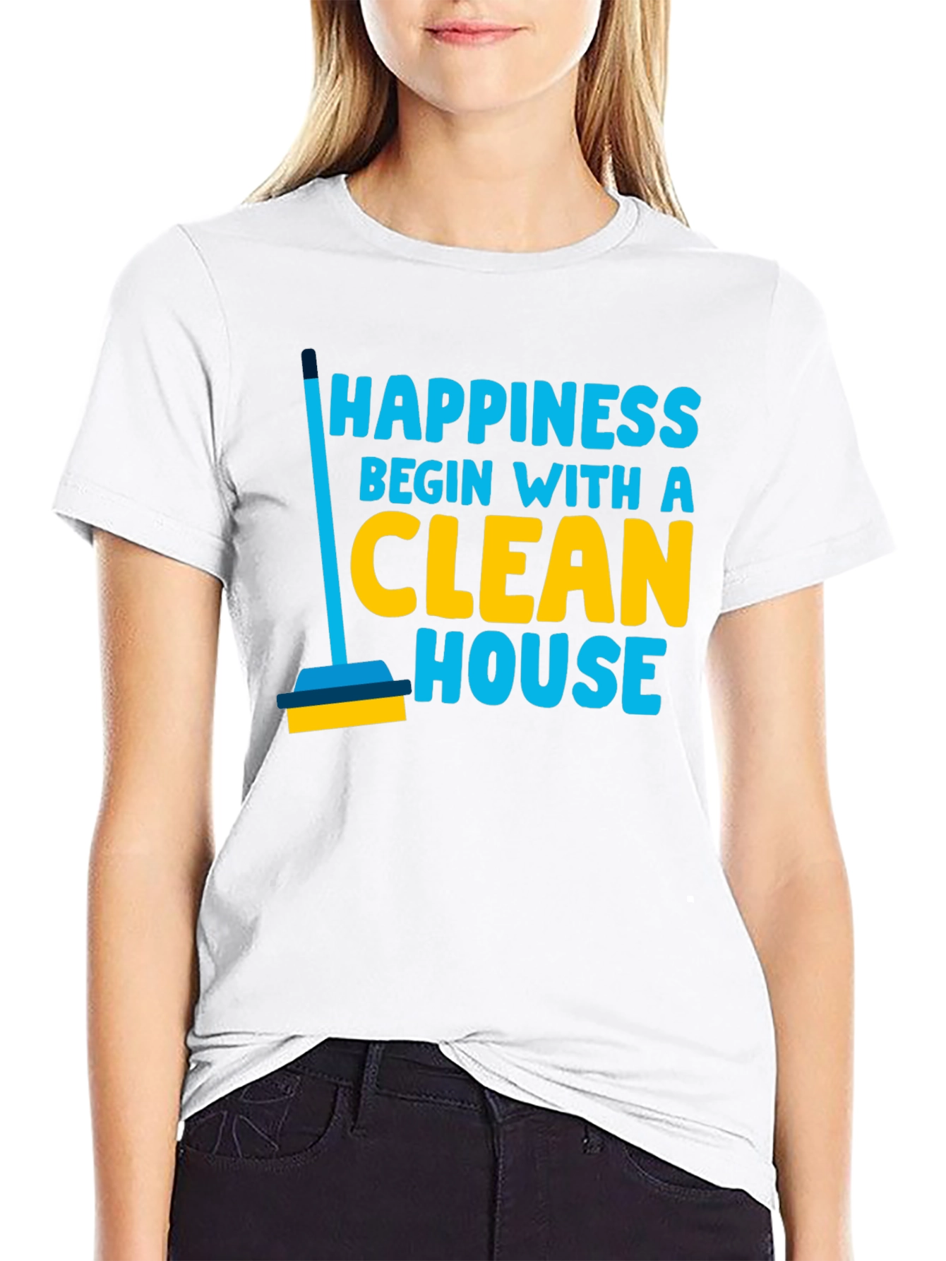 Black Happiness Begins With a Clean House Graphic T-Shirt view 9