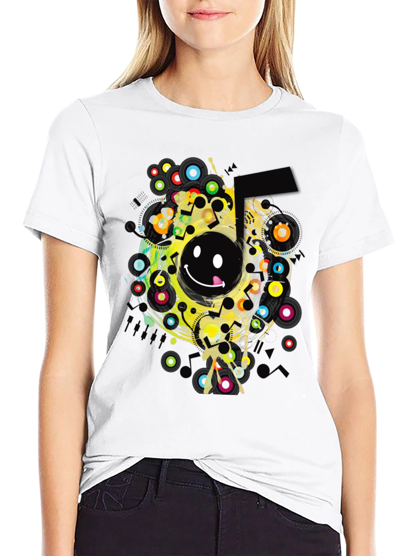 Black Smiley Face Graphic Print Black T-Shirt view 9