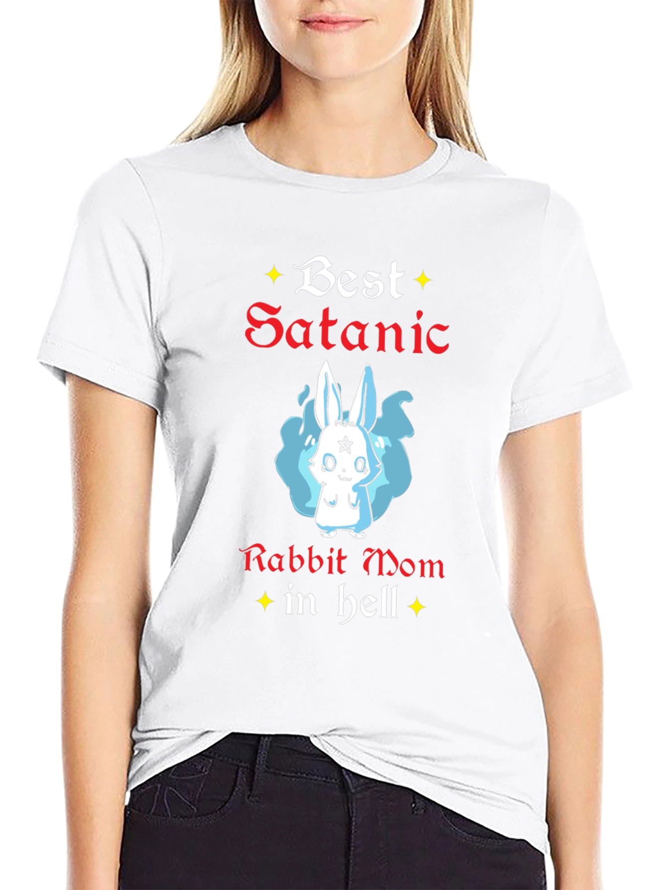 Black Best Satanic Rabbit Mom T-Shirt view 9
