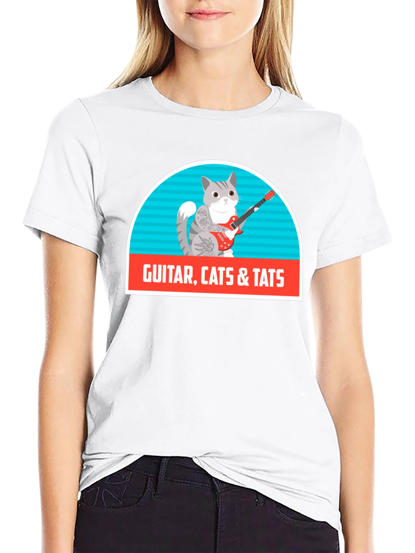 Black Guitar Cats & Tats T-Shirt view 9