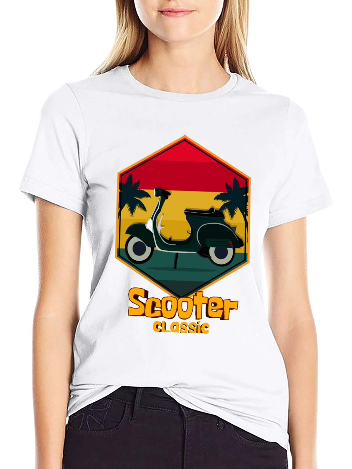 Black Retro Scooter Classic T-Shirt - Vintage Design view 9