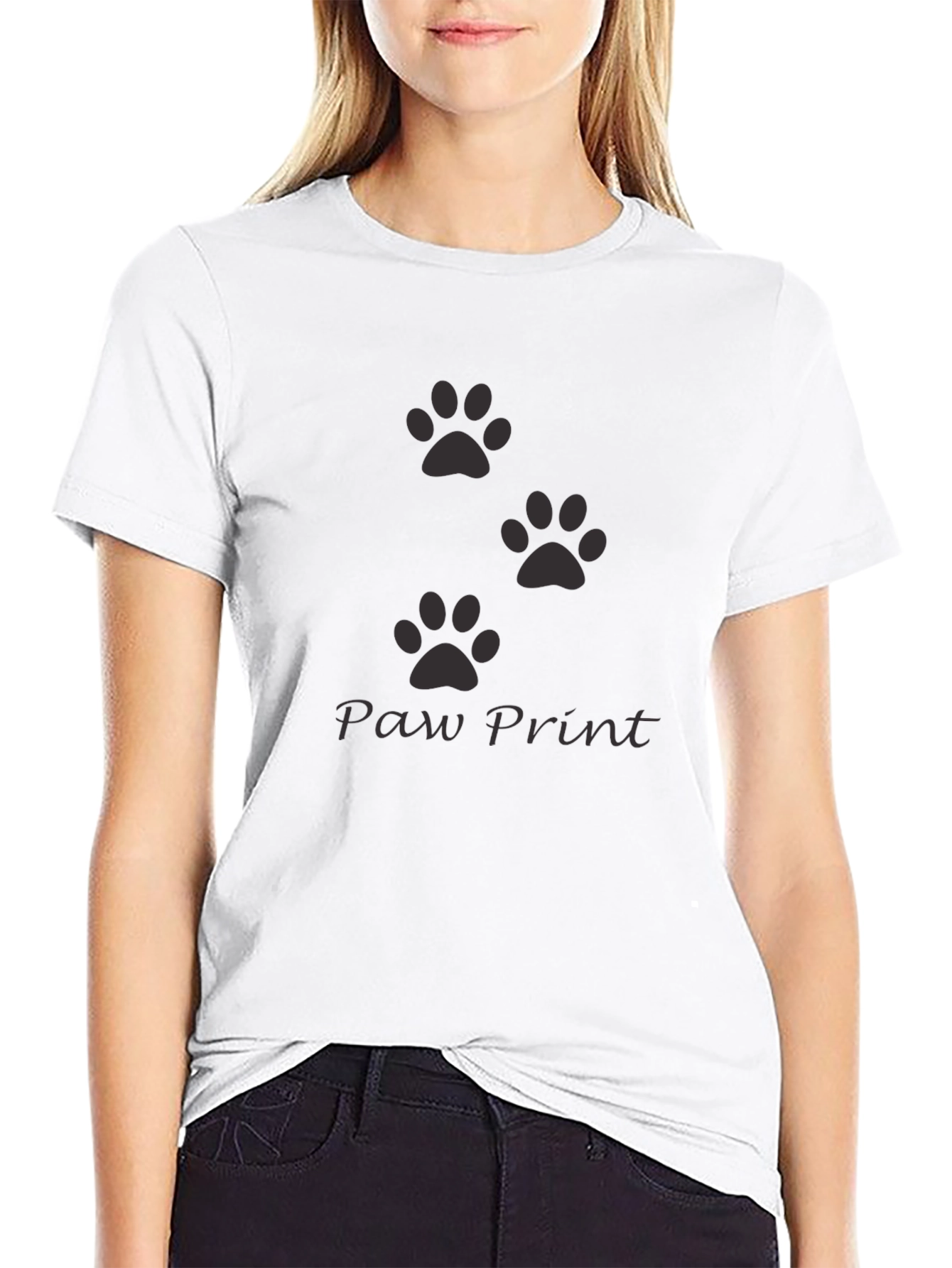 Black Men's Black Paw Print Crew Neck T-Shirt view 9