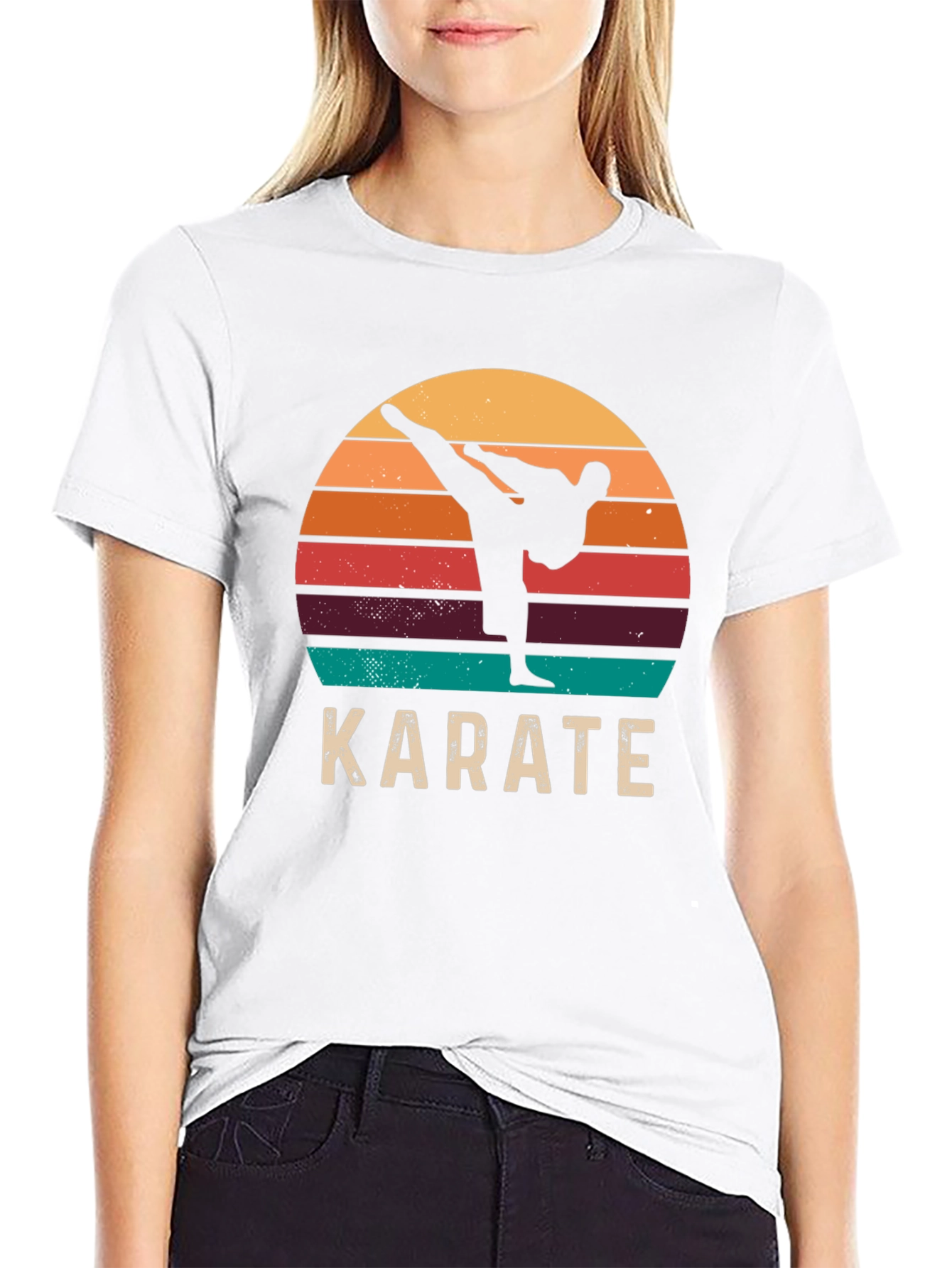 Black Karate Sunset T-Shirt Retro Style Martial Arts Tee view 9