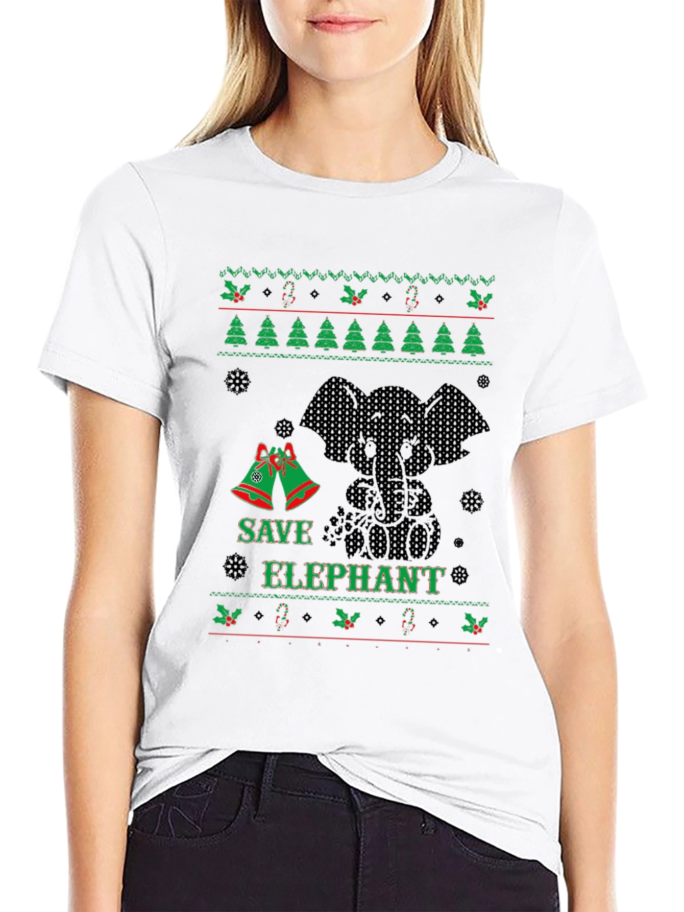Black Save Elephant Ugly Christmas Sweater T-Shirt view 9