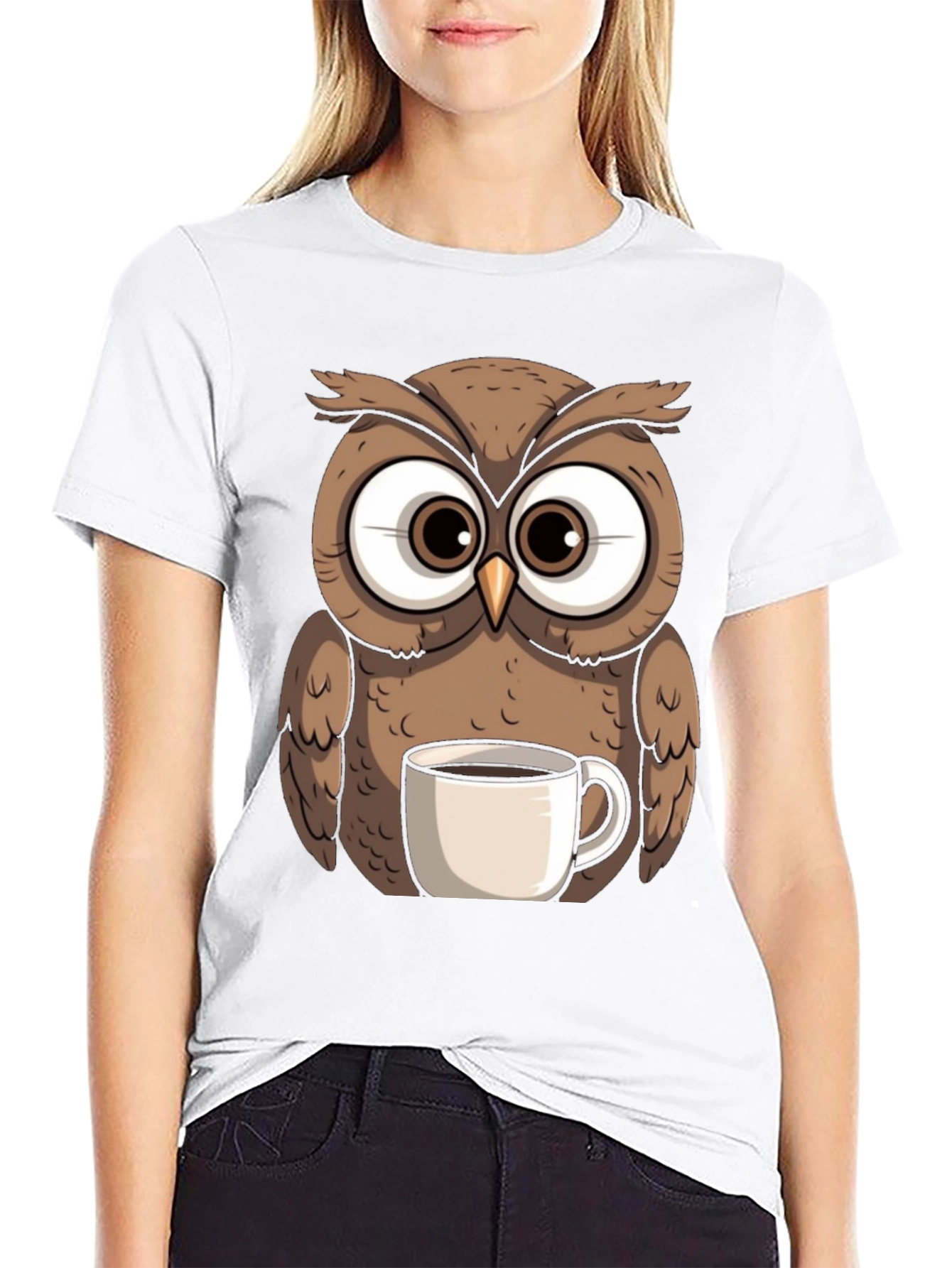 Black Owl with Coffee Mug Graphic Tee view 9