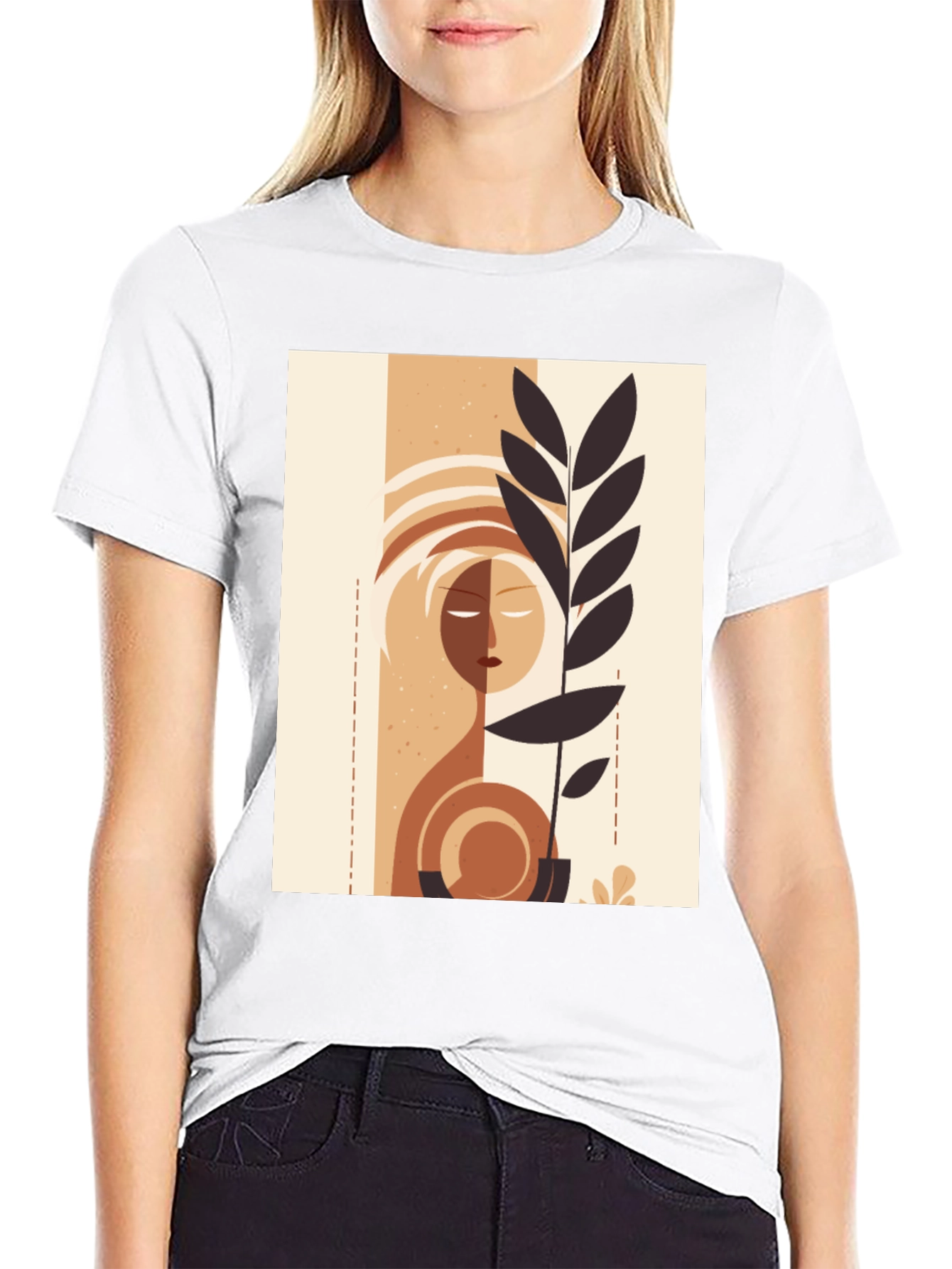 Black Abstract Face & Plant Graphic Tee - Stylish Minimalist Design view 9