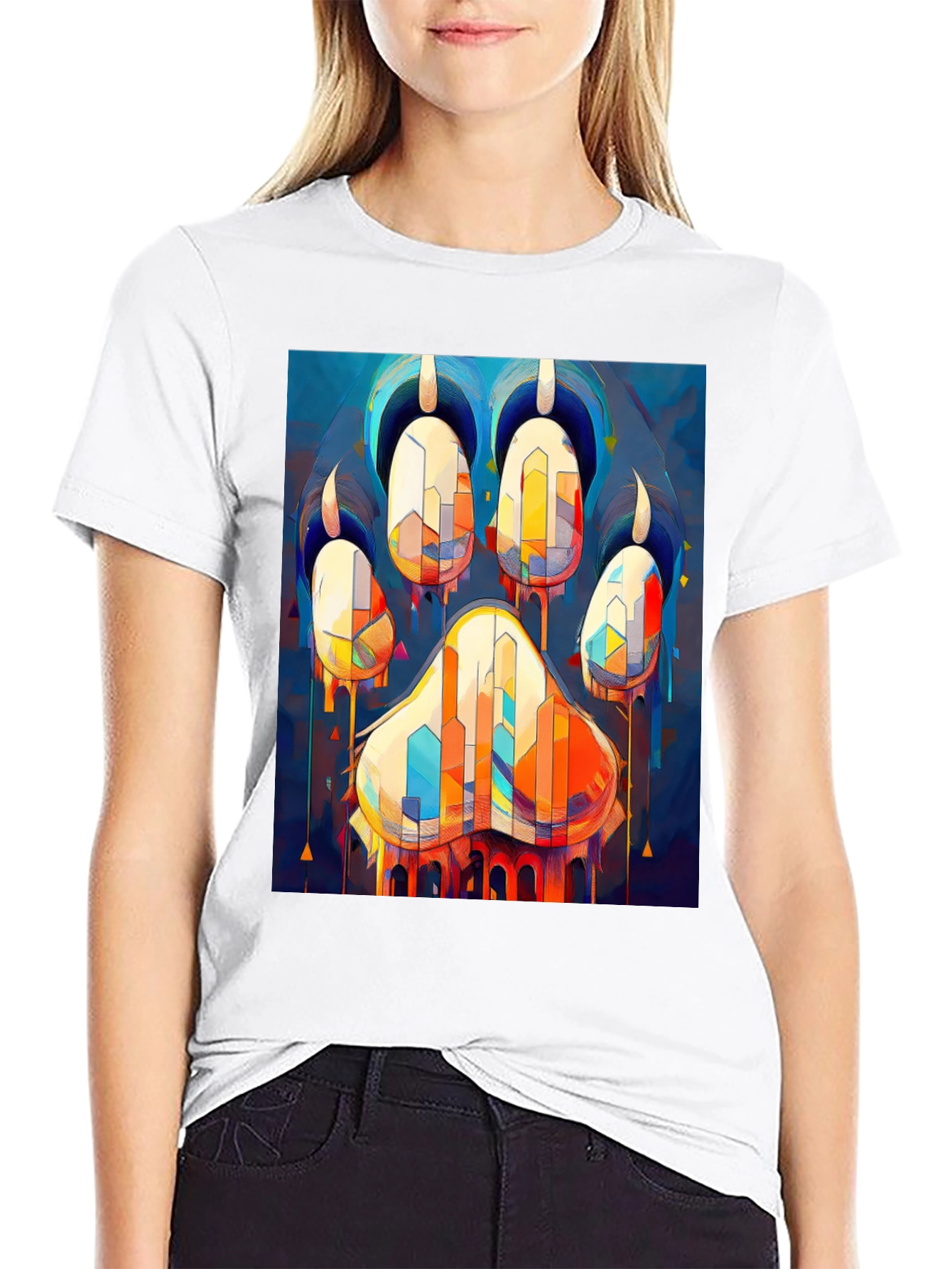 Abstract Paw Print Graphic Tee - Men's Black T-Shirt - 9