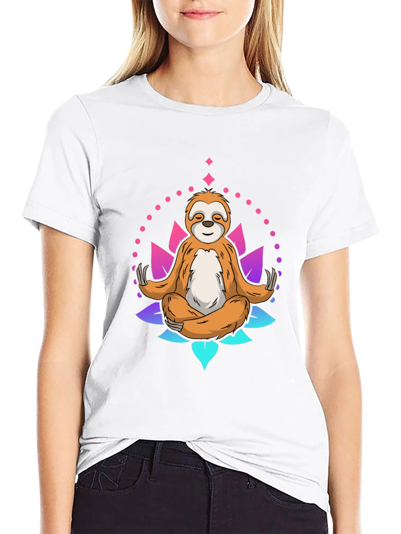 Black Meditating Sloth Graphic Tee - Relaxed Fit Black T-Shirt view 9