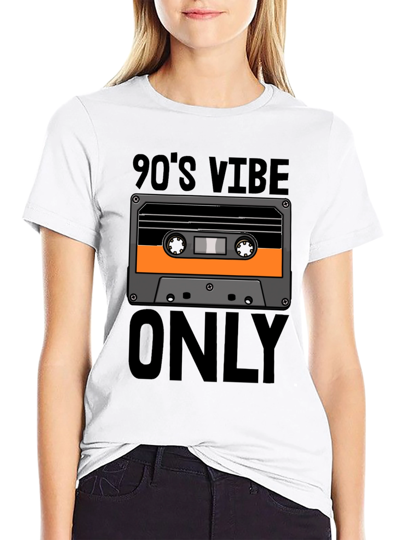 Black 90's Vibe Only Graphic Tee - Retro Cassette T-Shirt view 9