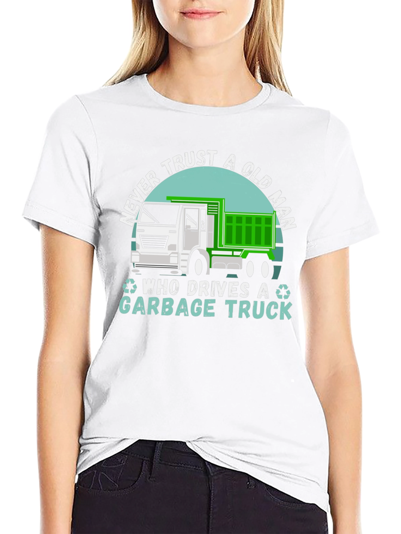 Black Never Trust Old Man Garbage Truck T-Shirt view 9