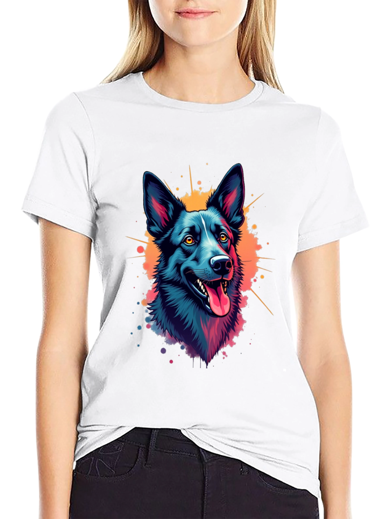 Black Vibrant Dog Graphic T-Shirt - Black view 9