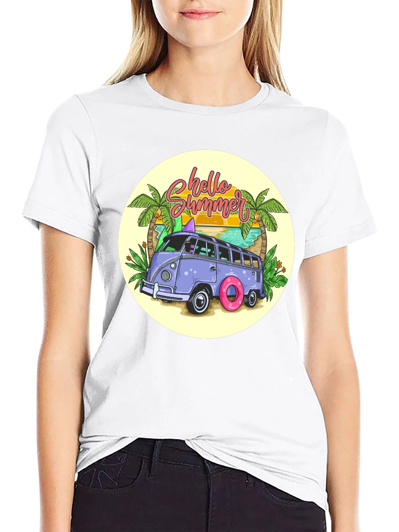 Black Summer Beach Van T-Shirt view 9