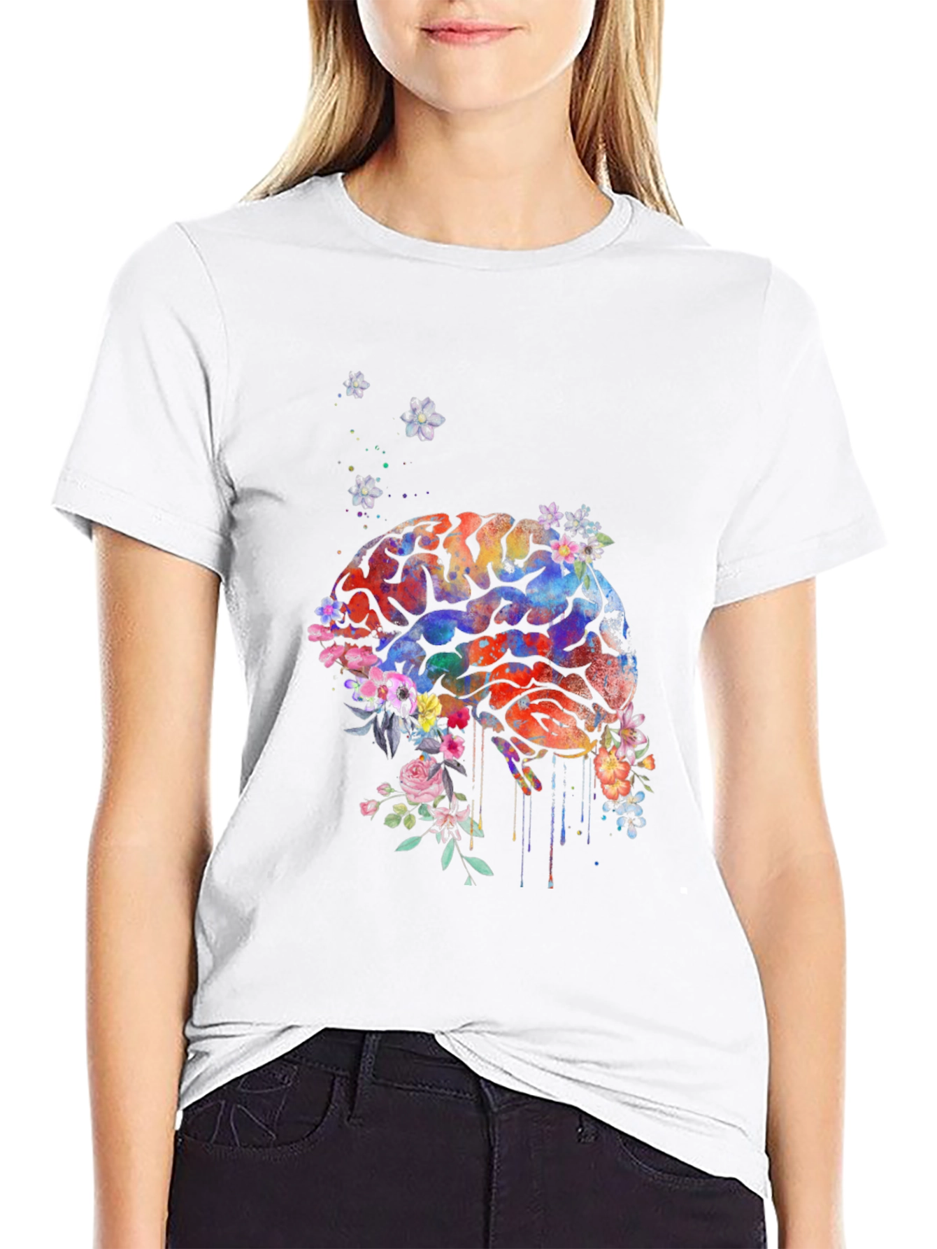 Black Brain Flowers T-Shirt - Artistic Graphic Tee view 9