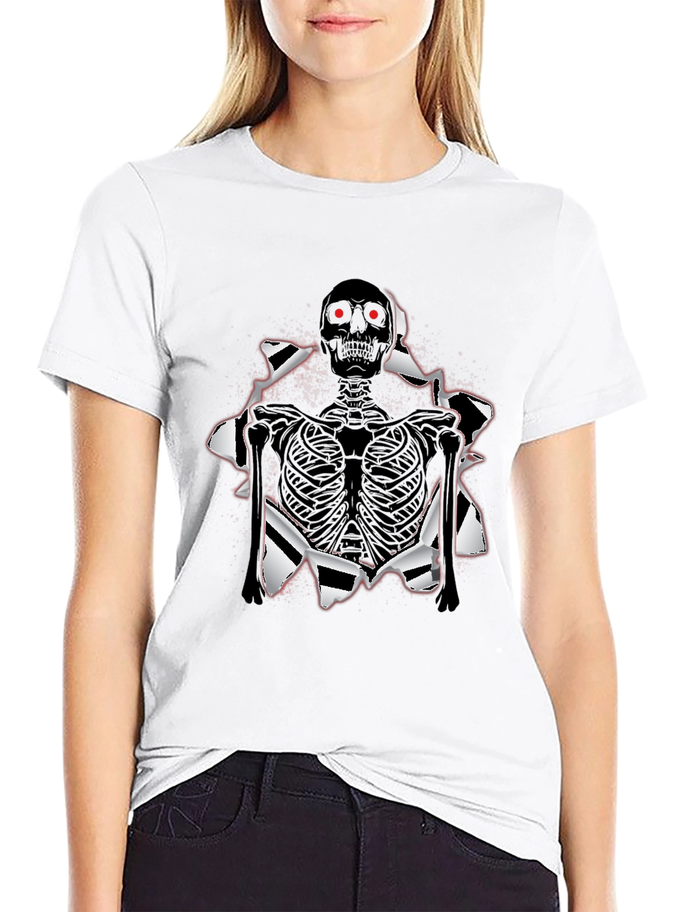 Black Skeleton T-Shirt: Ripped Graphic Tee view 9