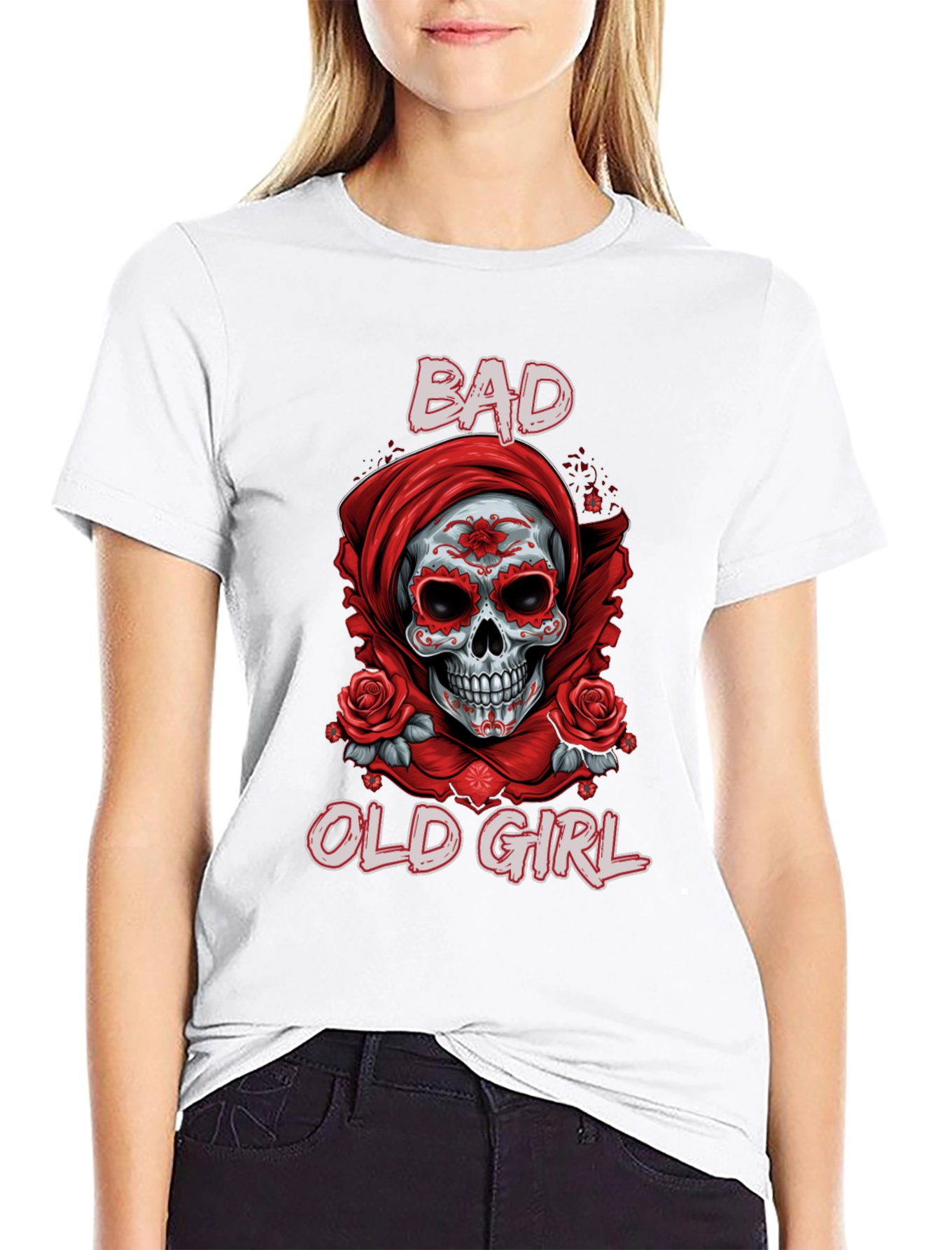 Black Bad Old Girl Sugar Skull Graphic Tee view 9