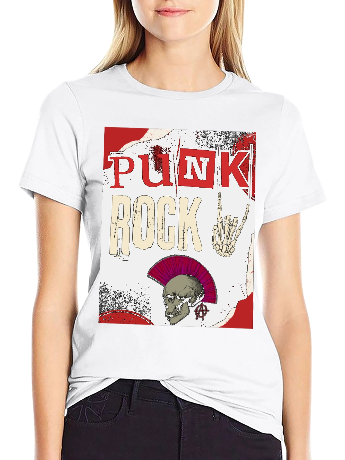 Black Punk Rock Graphic Tee - Edgy Skull Design view 9