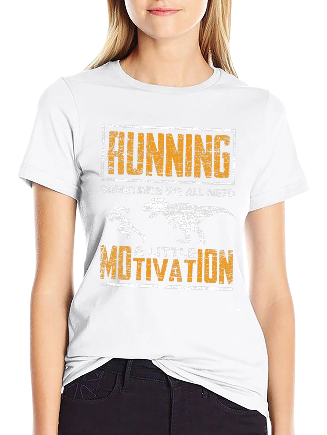 Black Running Motivation T-Shirt - Dinosaur Chase Graphic view 9