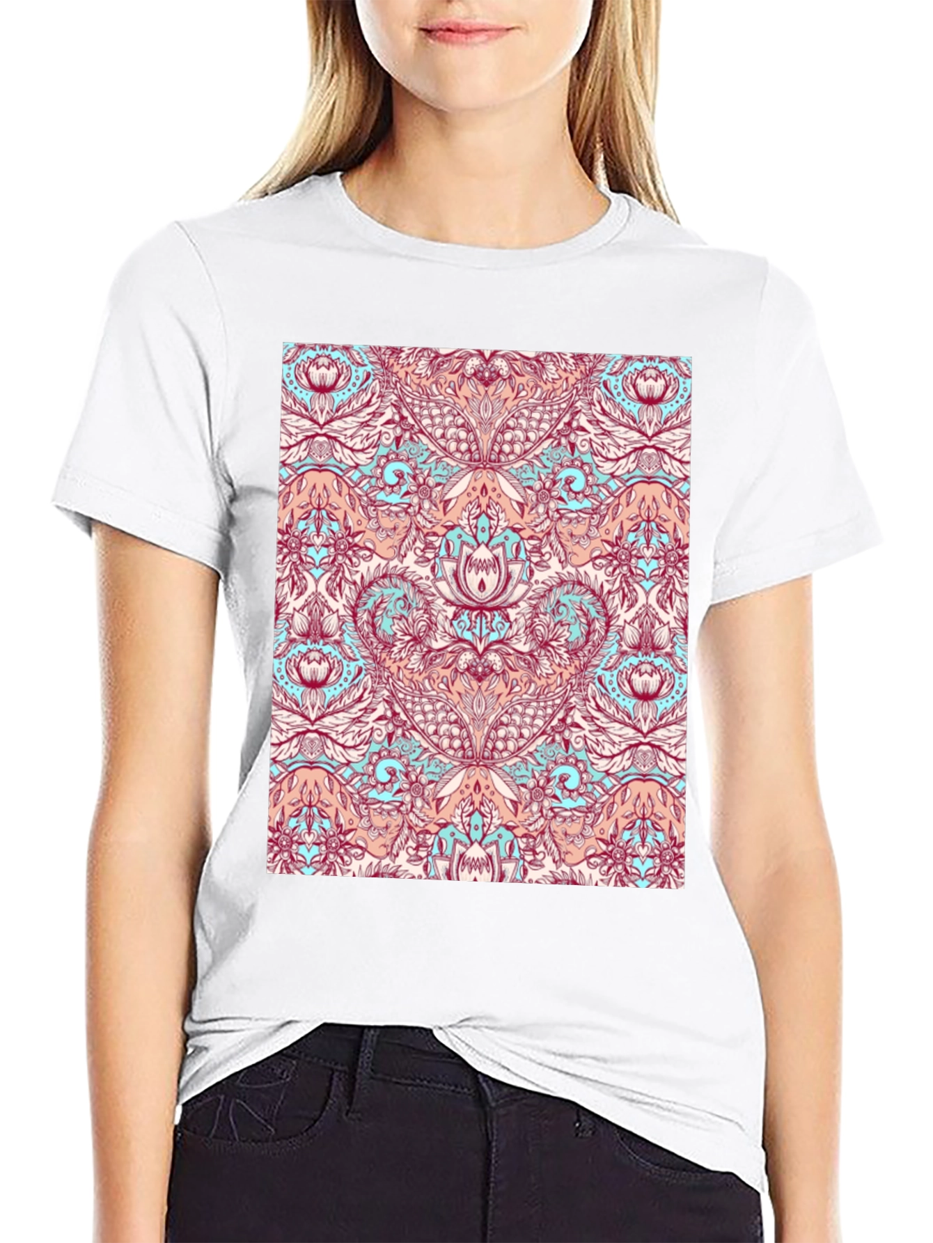 Black Floral Pattern Tee - Unique Design, Casual Style view 9