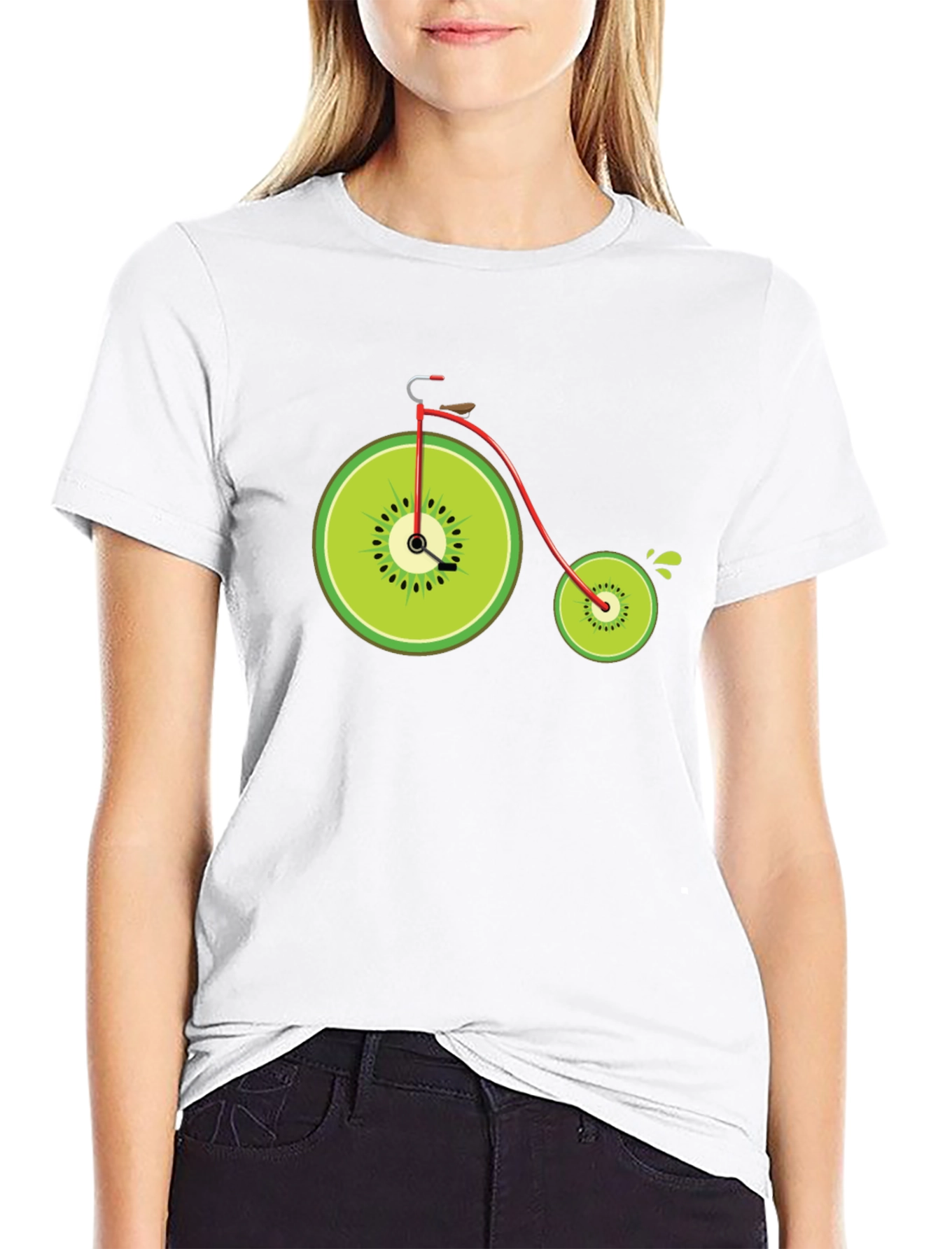 Black Kiwi Bike Graphic Tee - Quirky Fruit Bicycle Design view 9