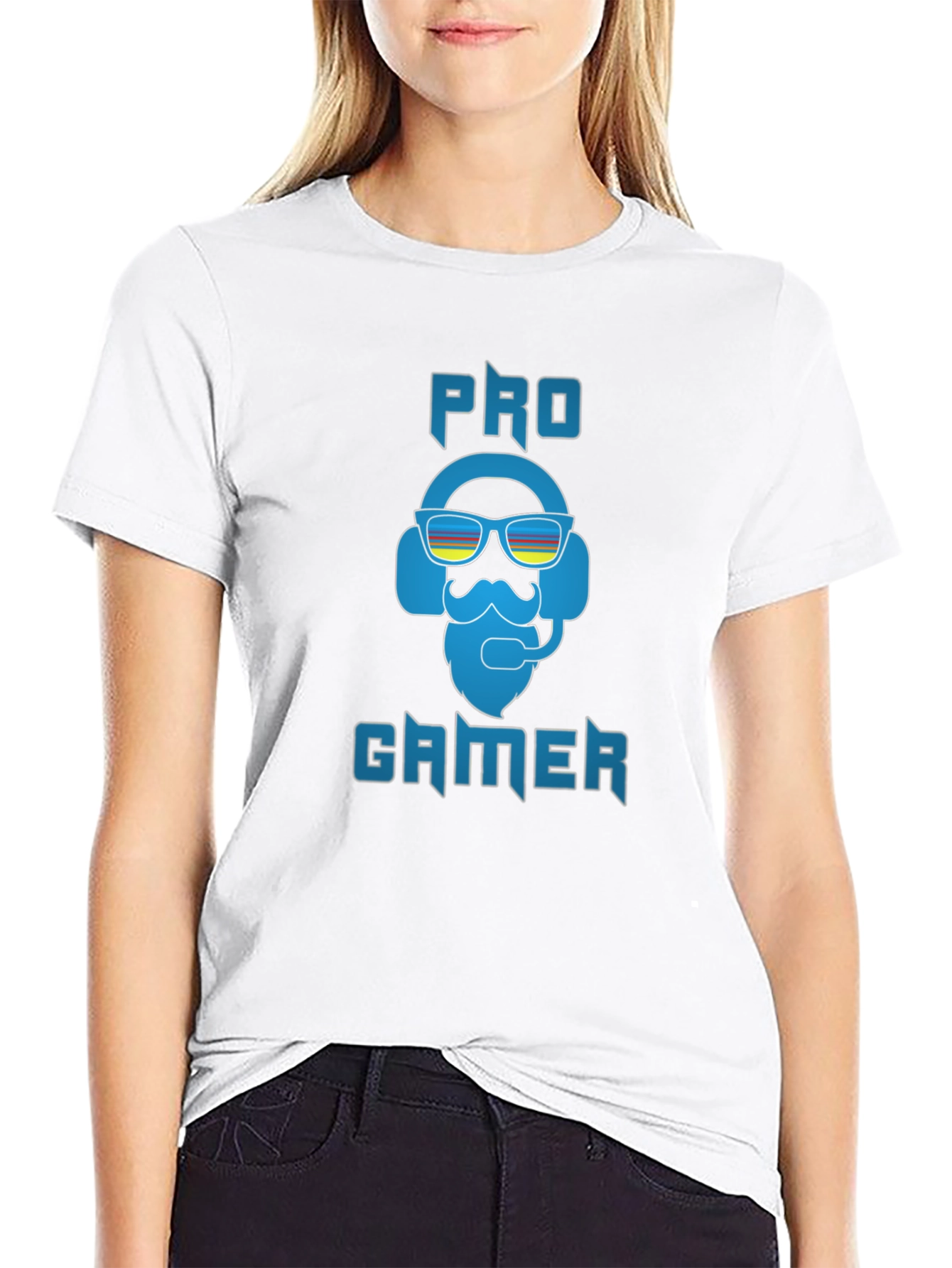 Black Pro Gamer Black T-Shirt - Bearded Headset Design view 9