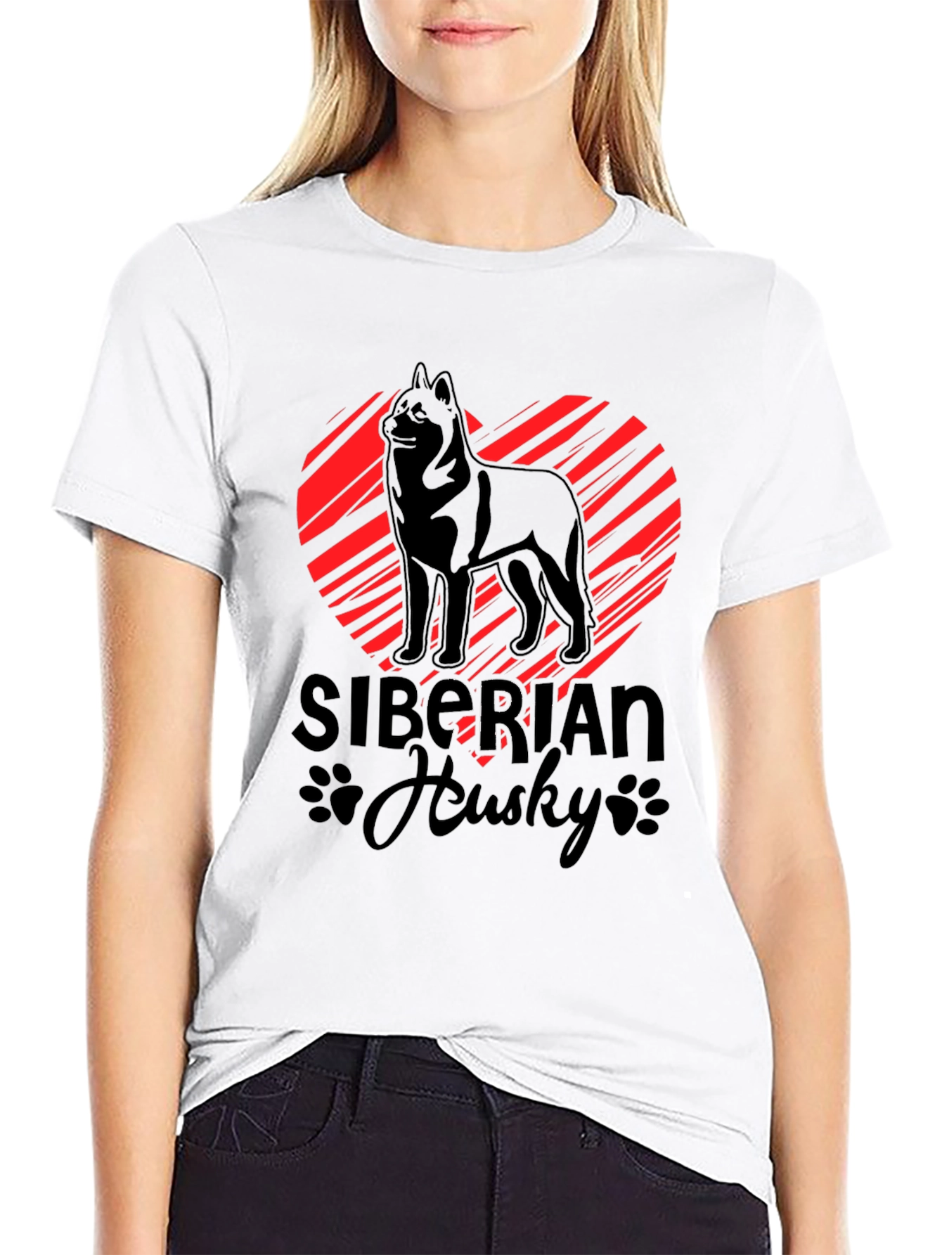 Black Siberian Husky Heart Graphic Black T-Shirt view 9