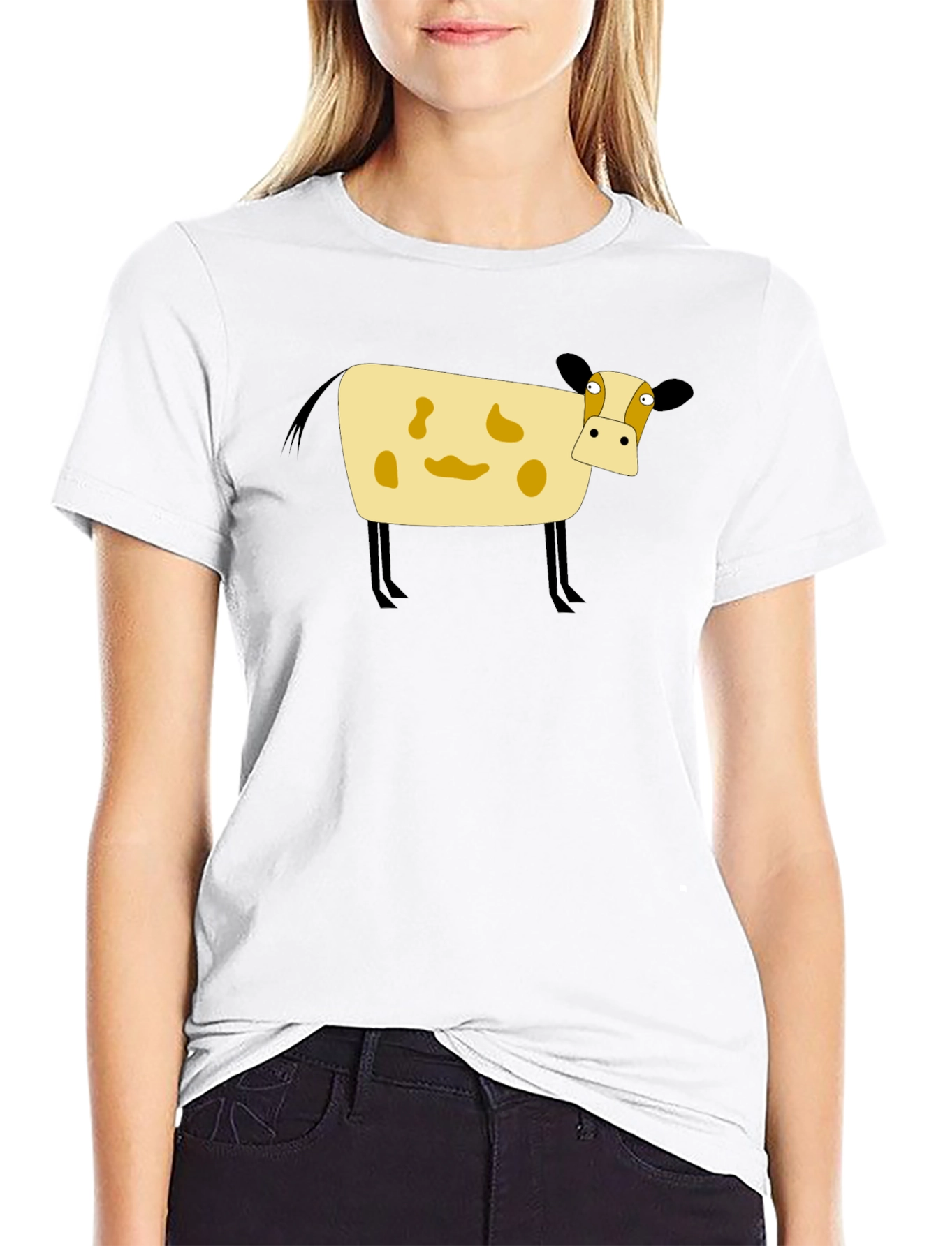 Black Cartoon Cow Black T-Shirt view 9