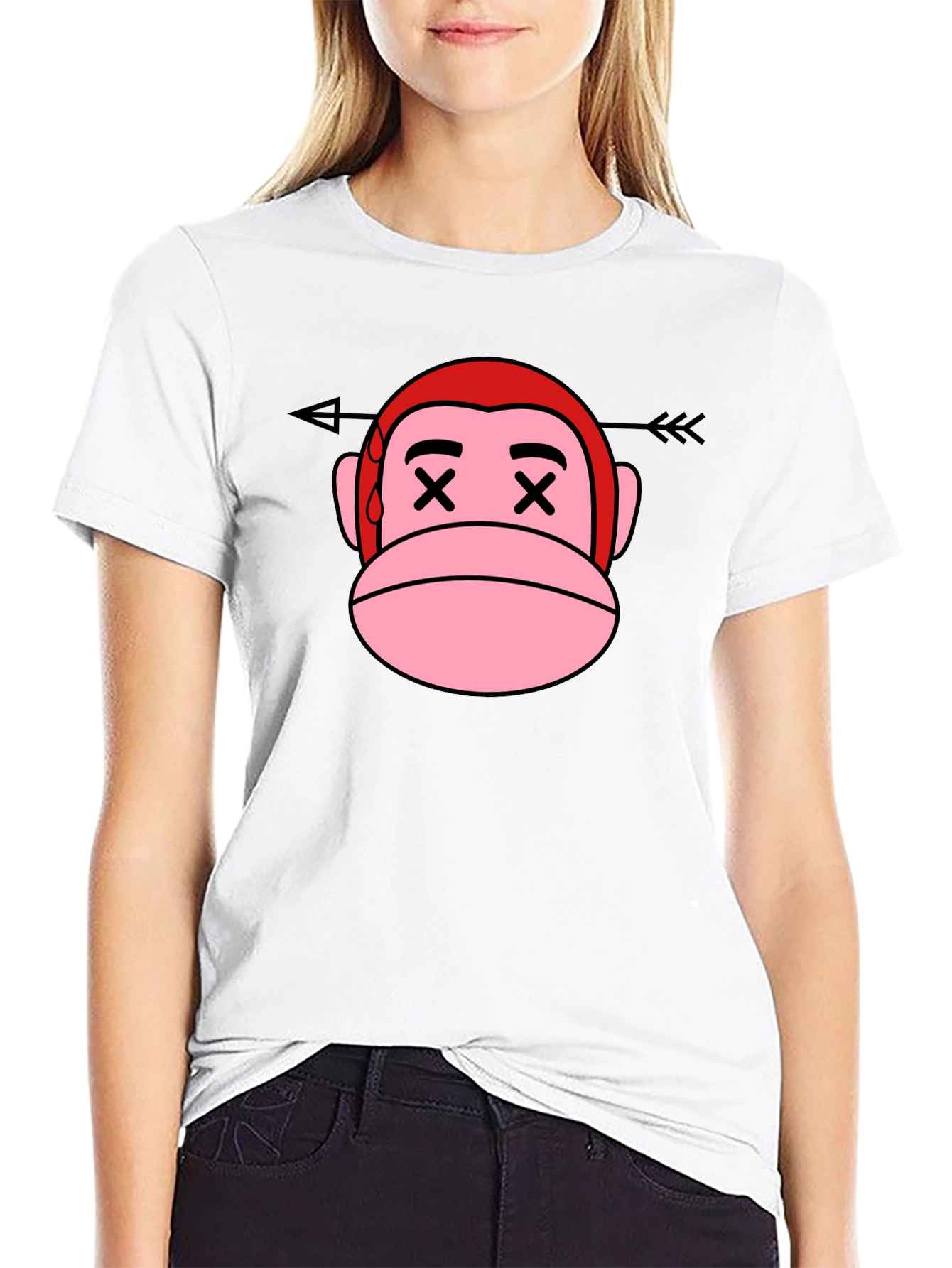 Black Cartoon Monkey Arrow T-Shirt view 9