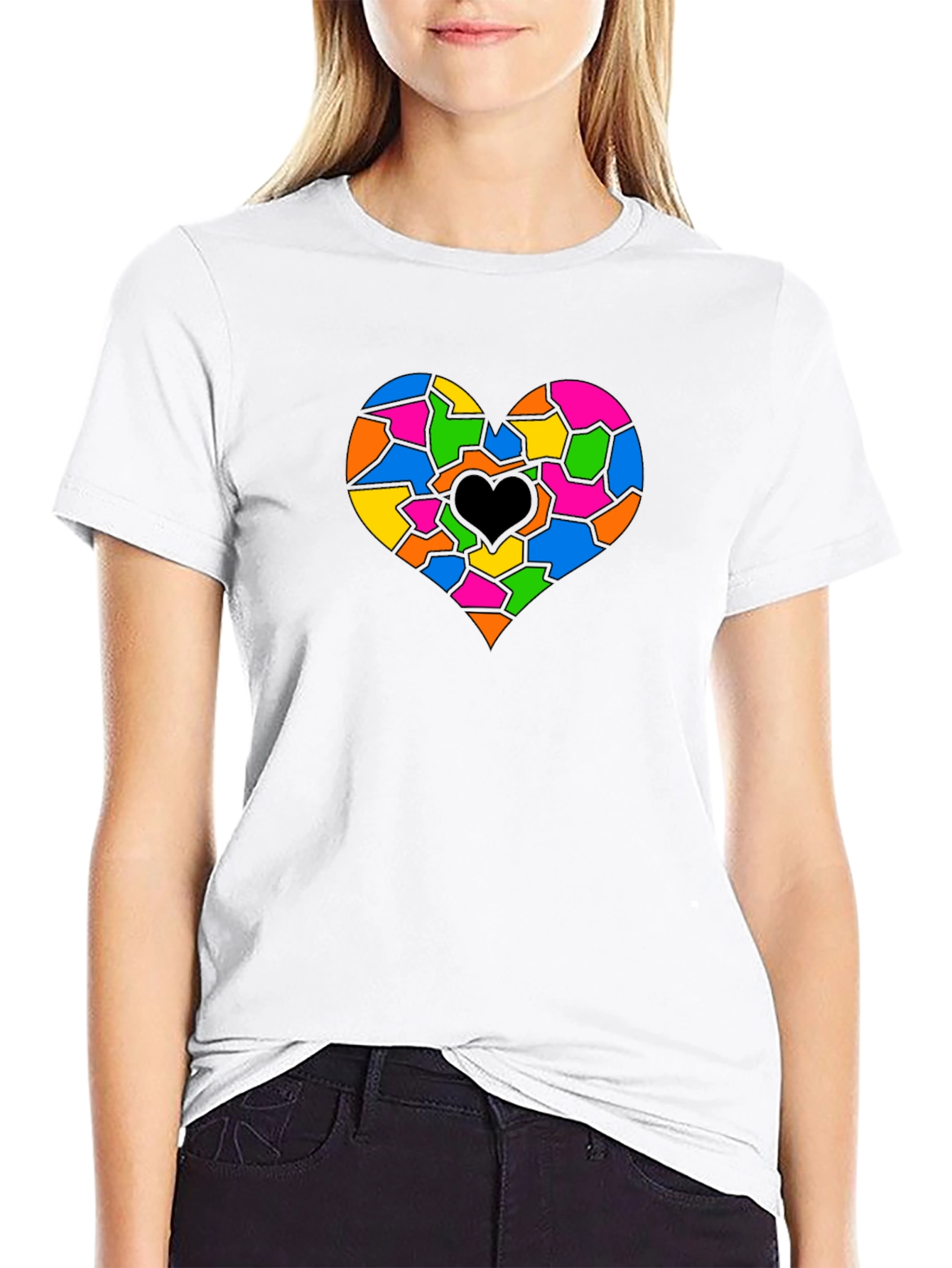 Black Colorful Broken Heart Graphic Print T-Shirt view 9