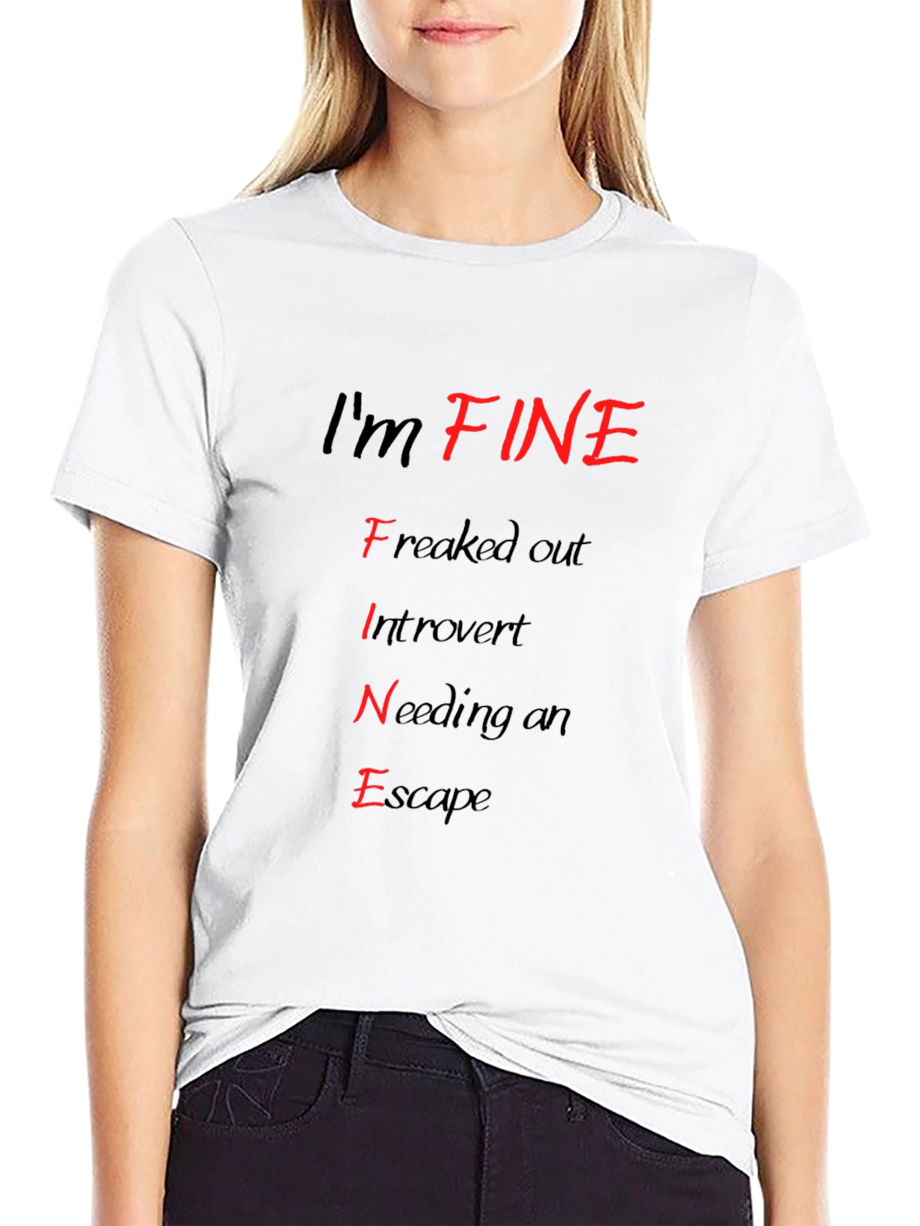 Black I'm FINE T-Shirt - Funny Introvert Graphic Tee view 9